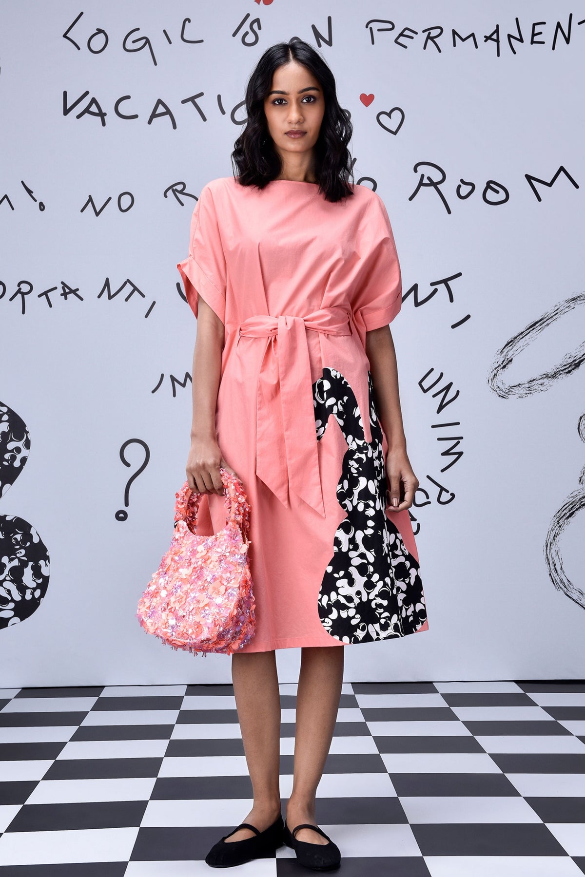 Rabbit Texture Dress Coral Peach