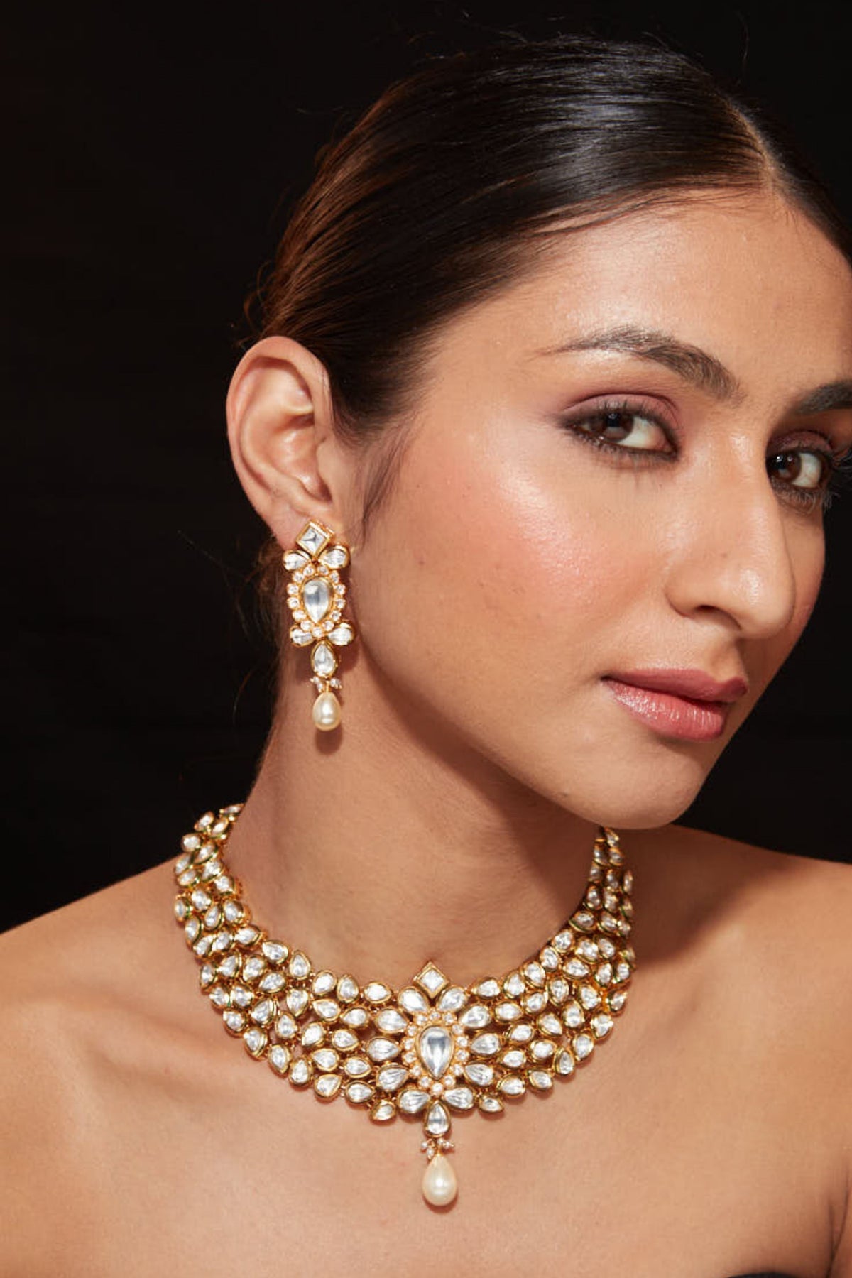Gold Plated Kundan Polki Necklace Set