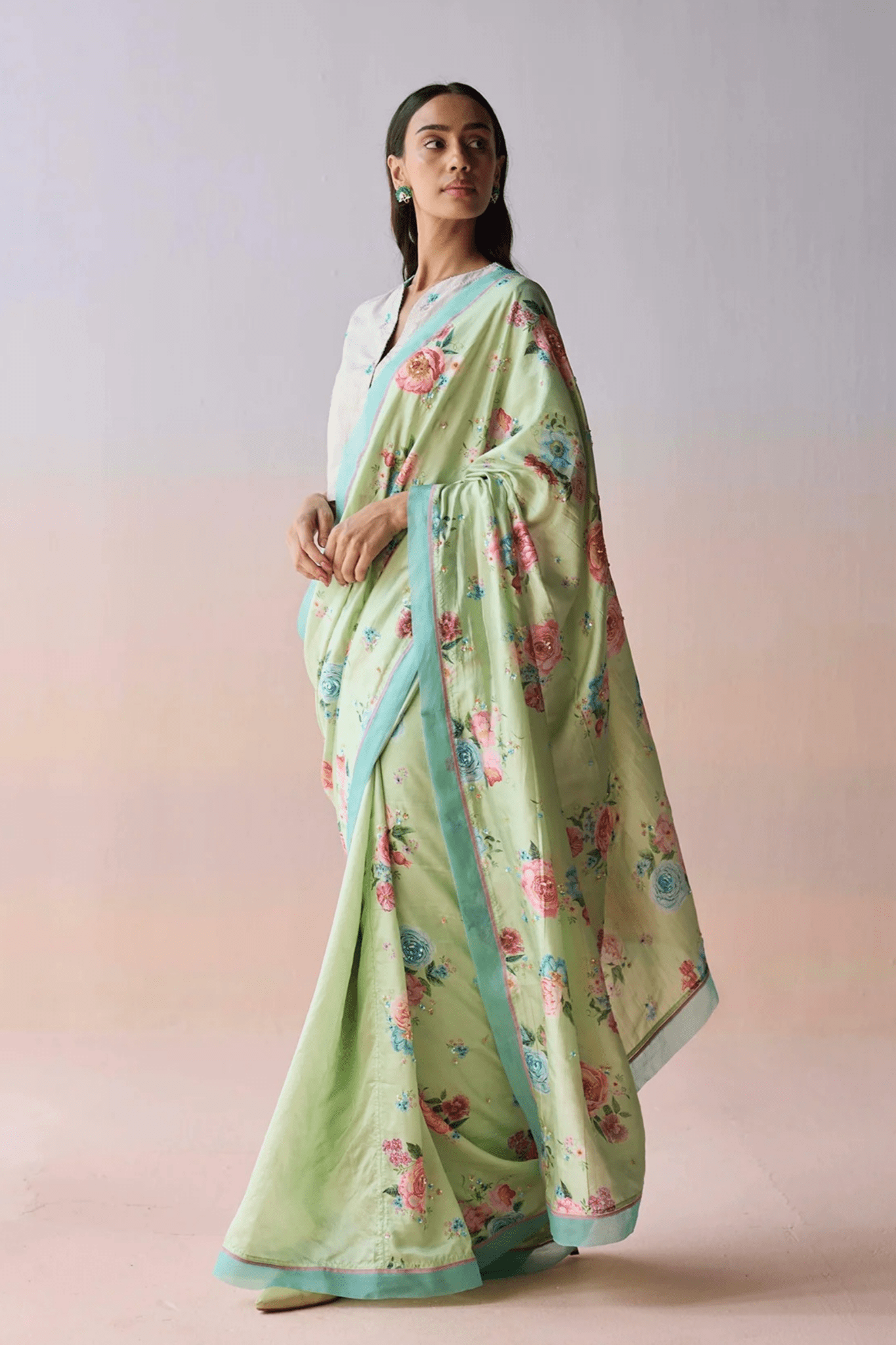 Kindred Petals Green Saree - Surmaye - Elahe