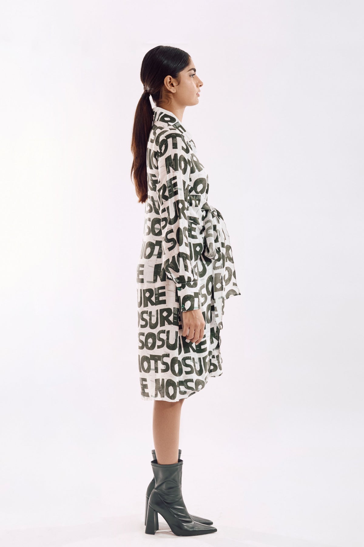 White Green Digital Print Dress