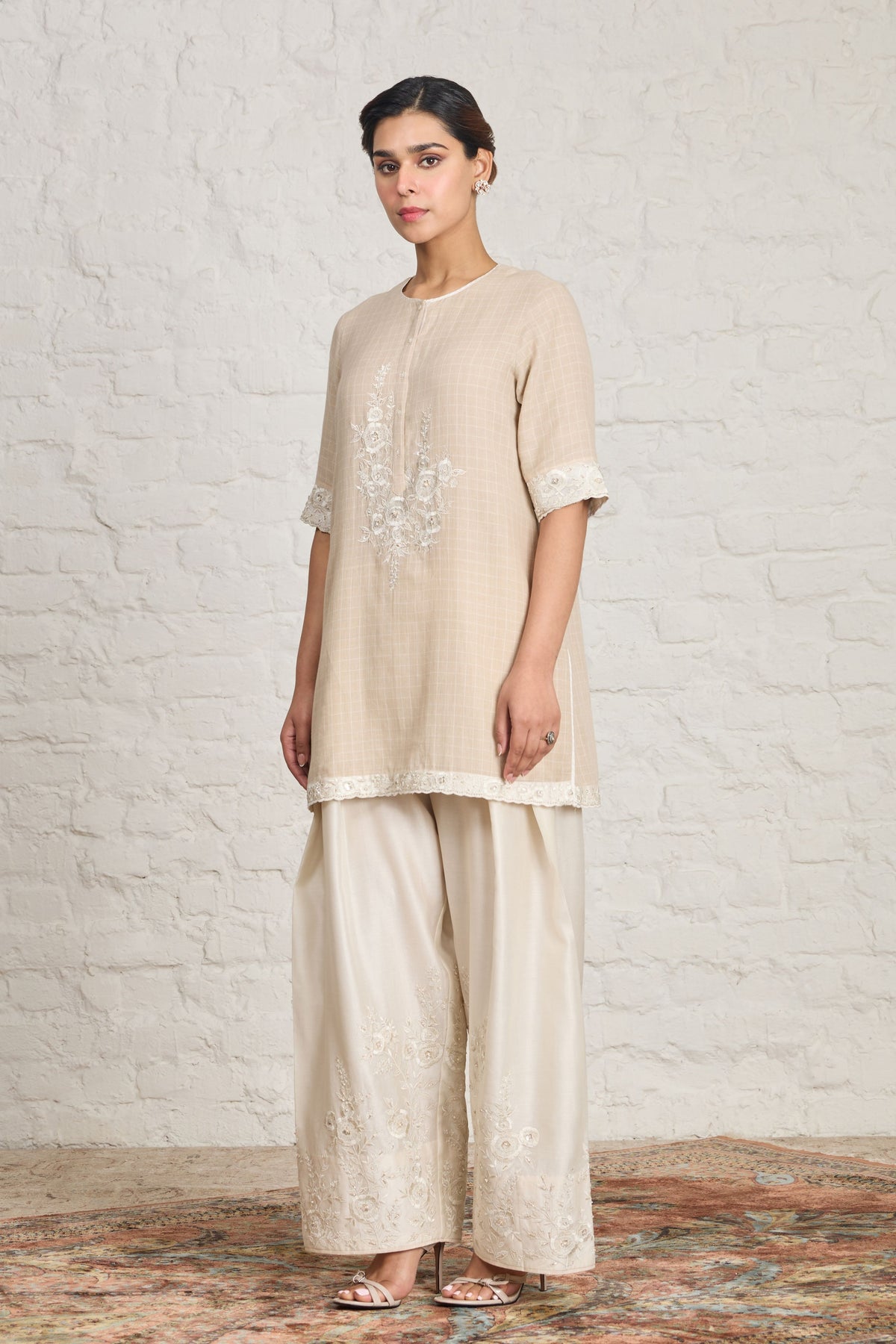 Beige Short Kurta Set