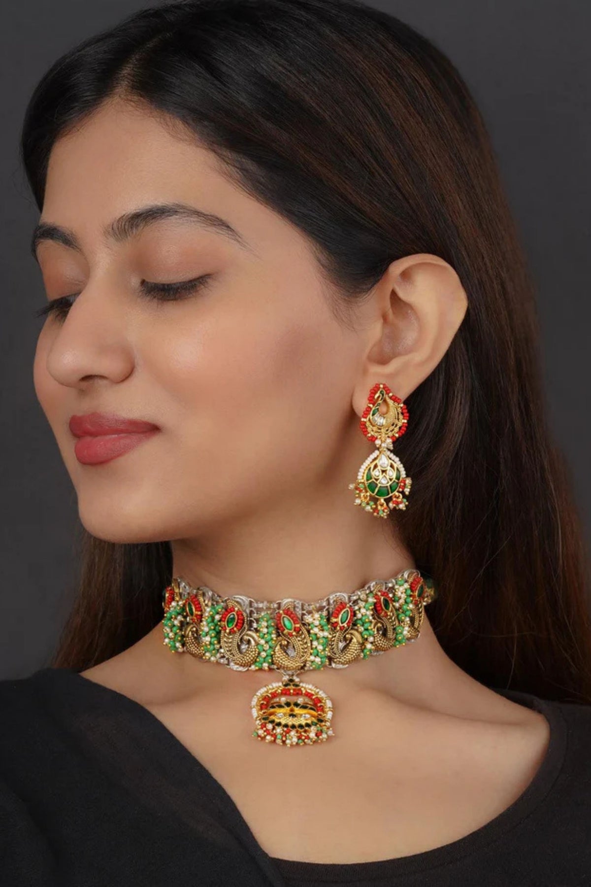 Green Color Tribal Necklace Set