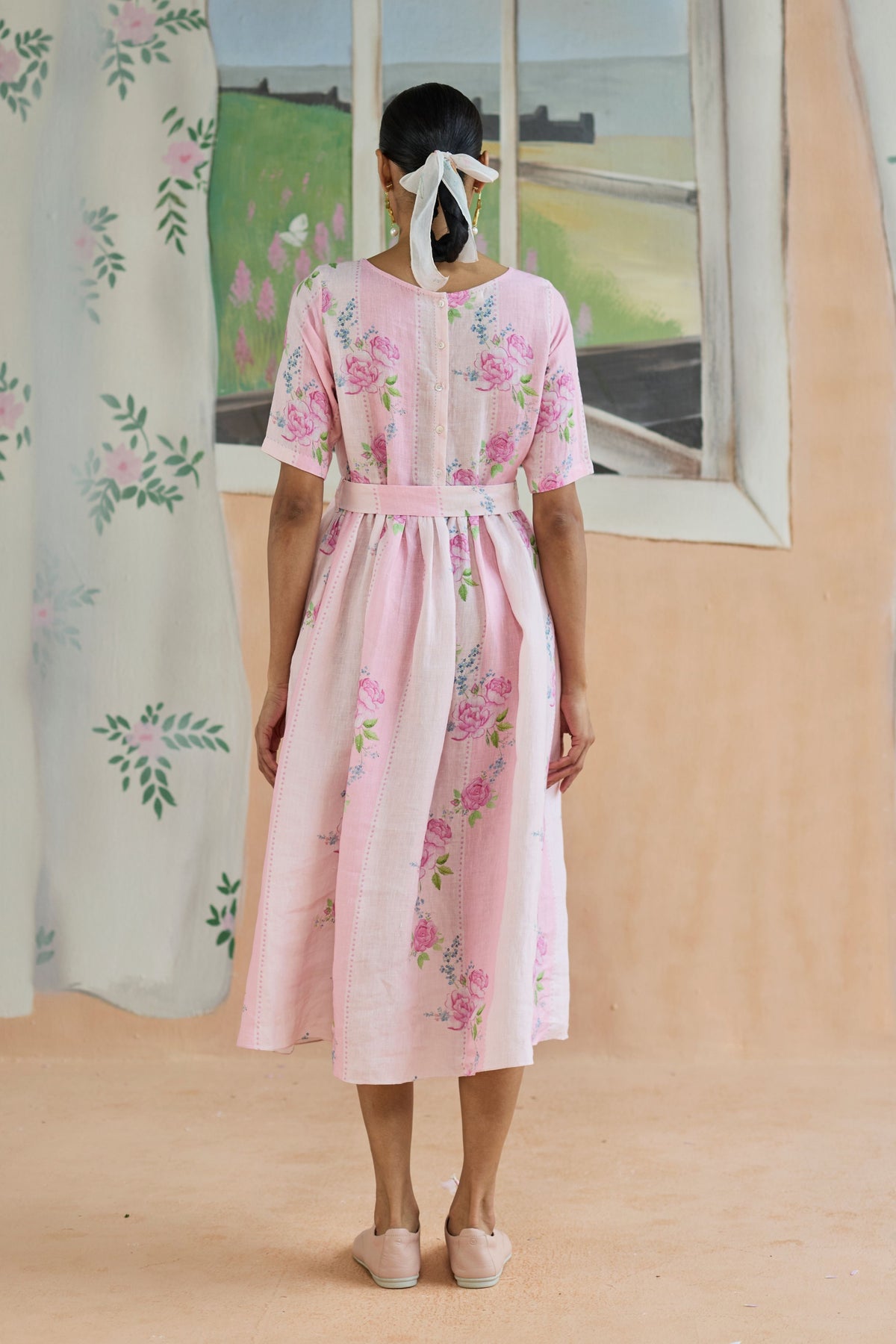 Rose Haze Midi Dress Linen