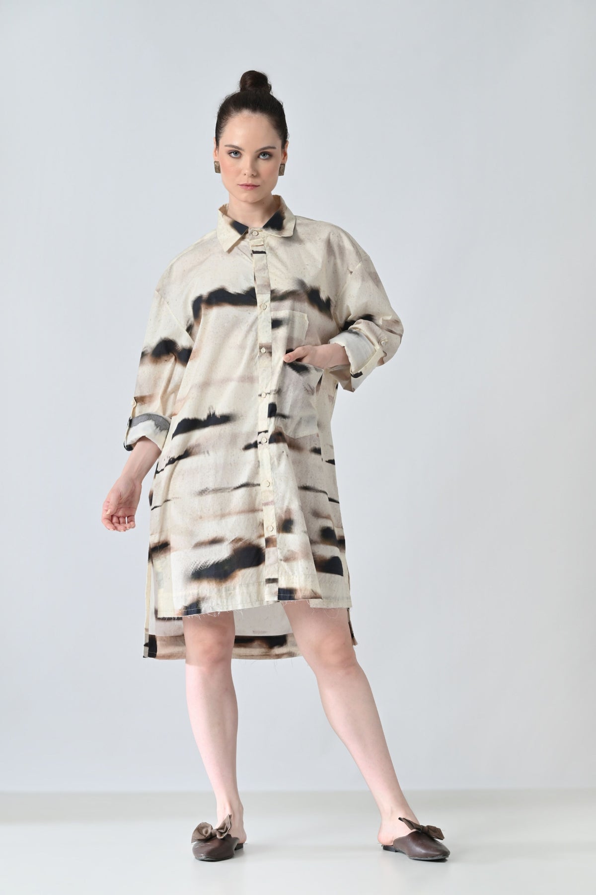Ivory Mist Printed Shirt Dress