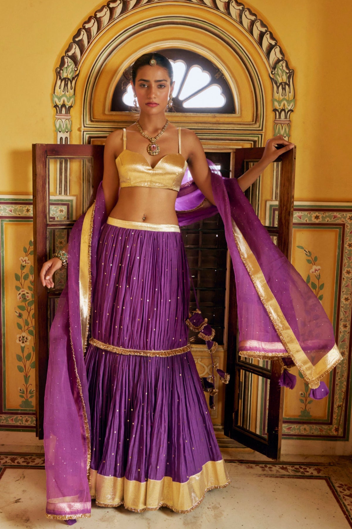 Imperial Purple Fish-Cut Lehenga Set