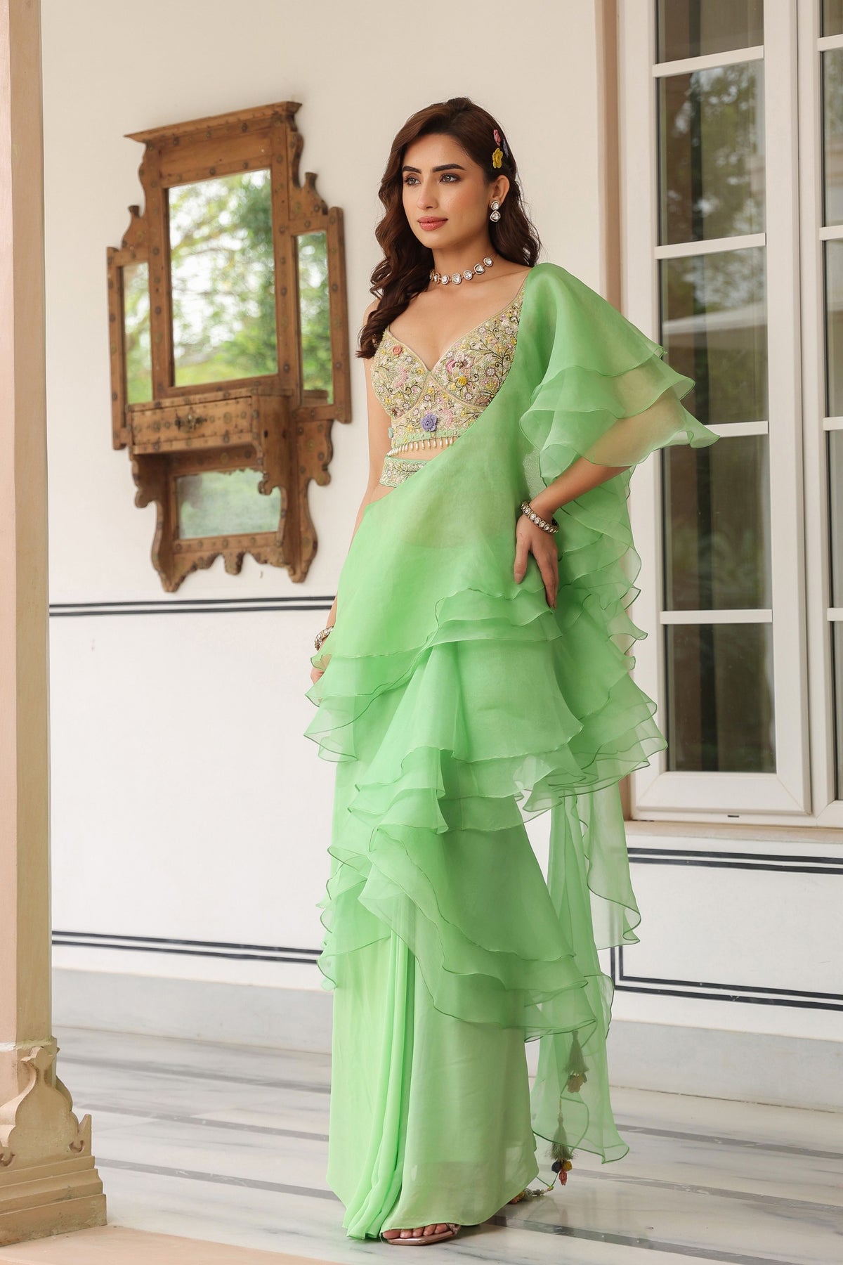Gulzar Ruffle Saree Set
