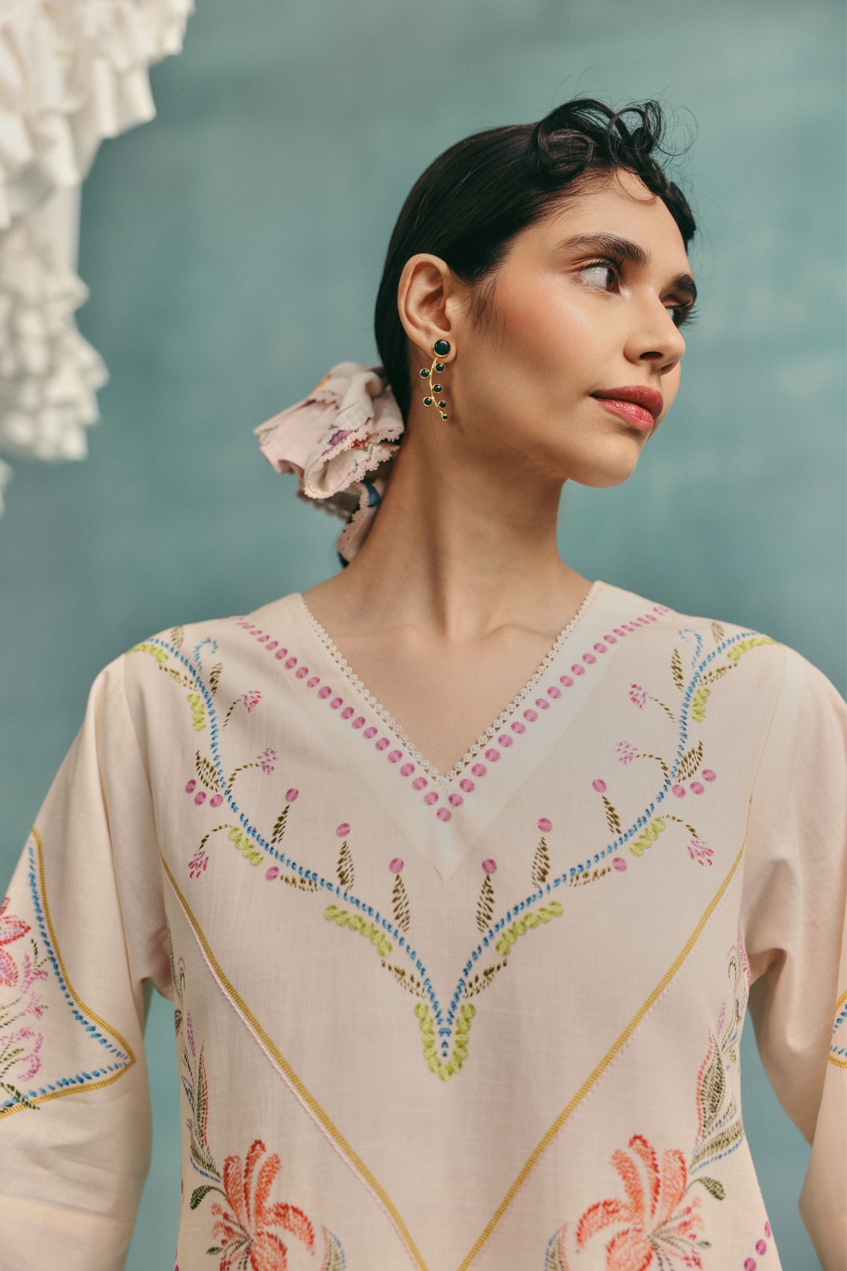 Ecru Hibiscus Kurta Set