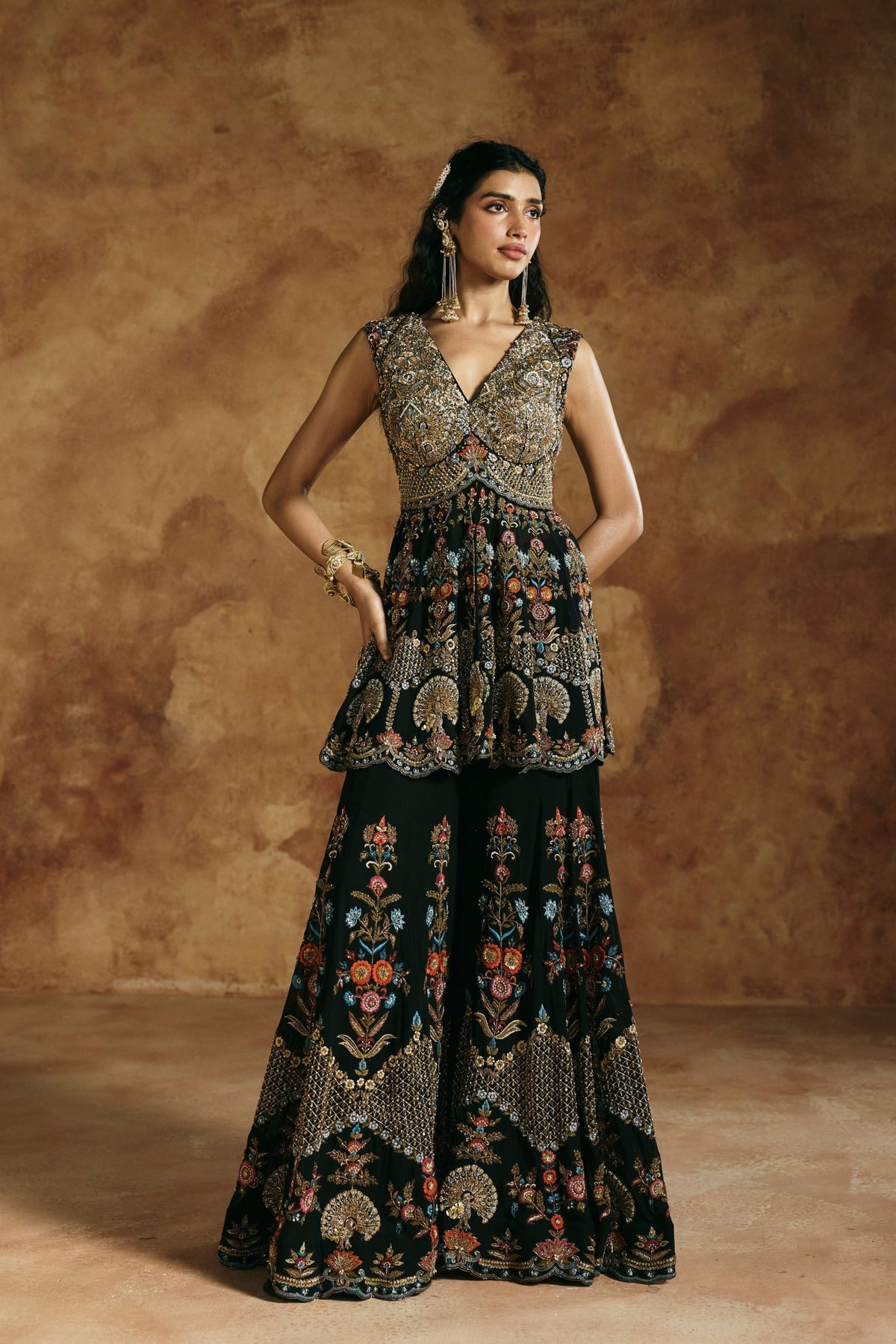 Sindh Zardozi Peplum Sharara Set
