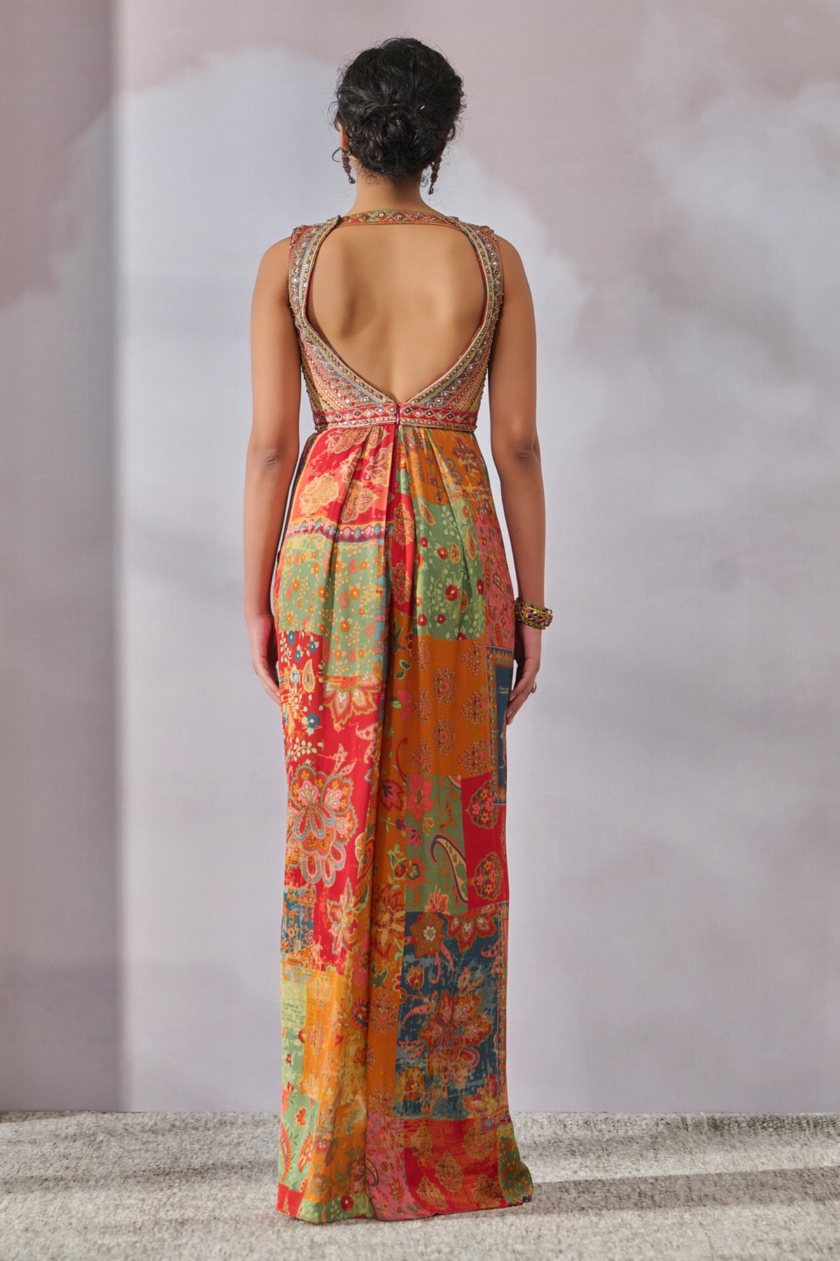 Printed Jumpsuit With Hand Embroidered Bodice