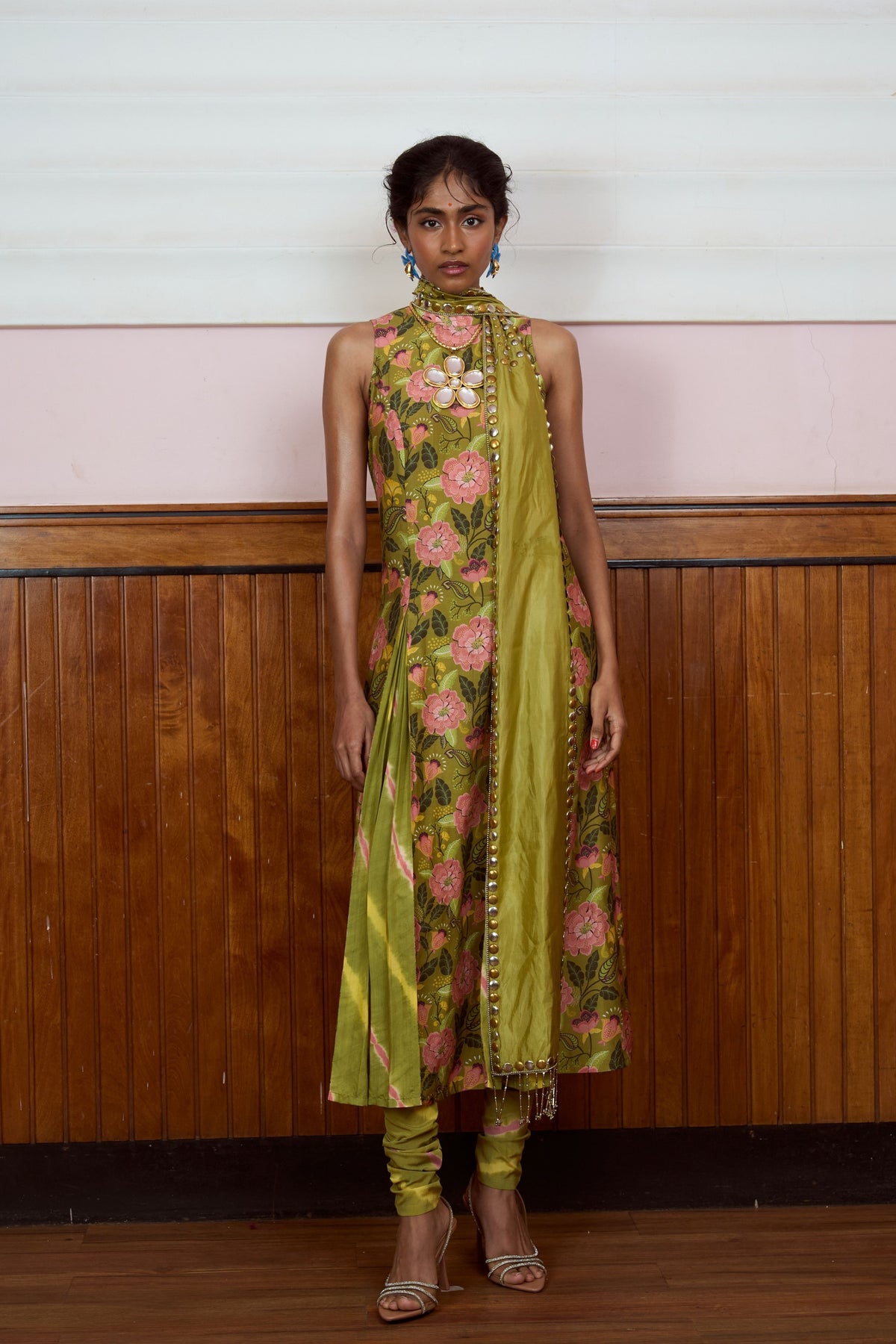 Silsila Olive Leheriya Kurta Set