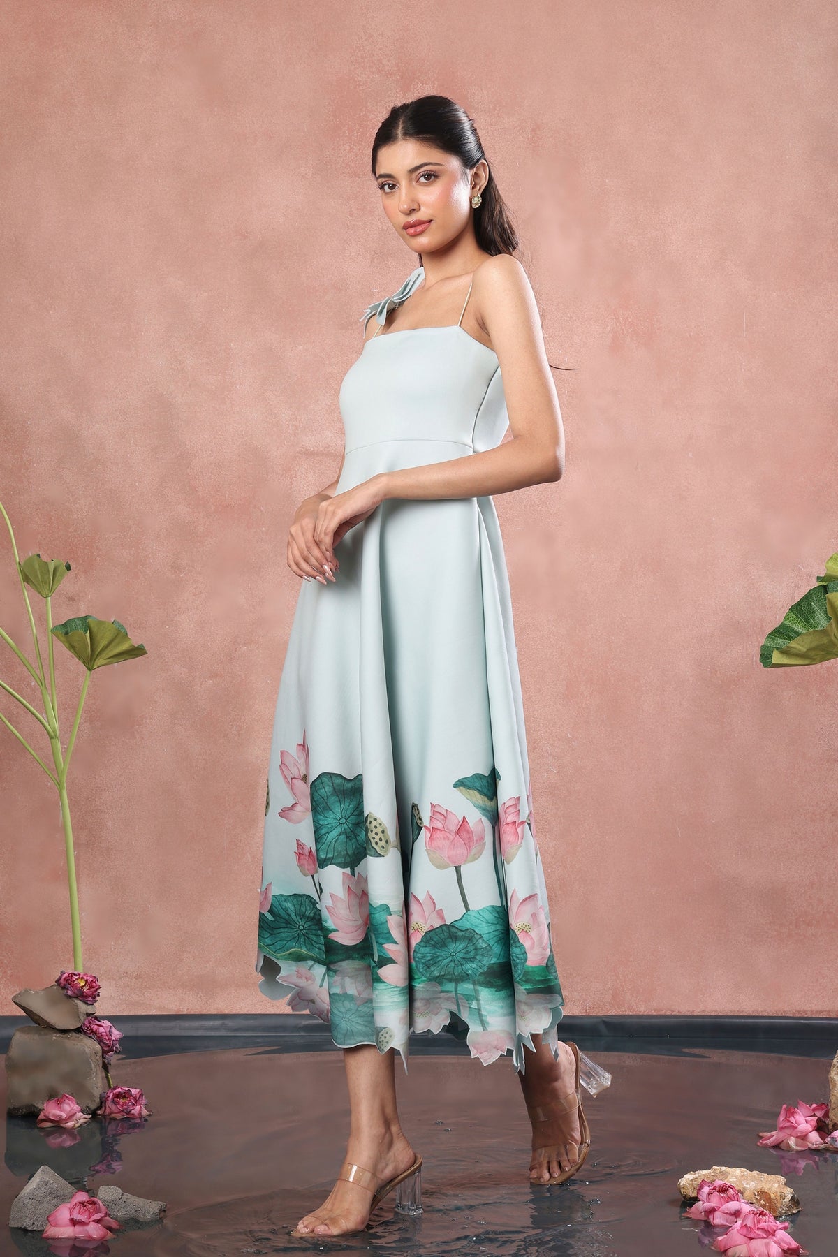 Green Flared Flower Dress