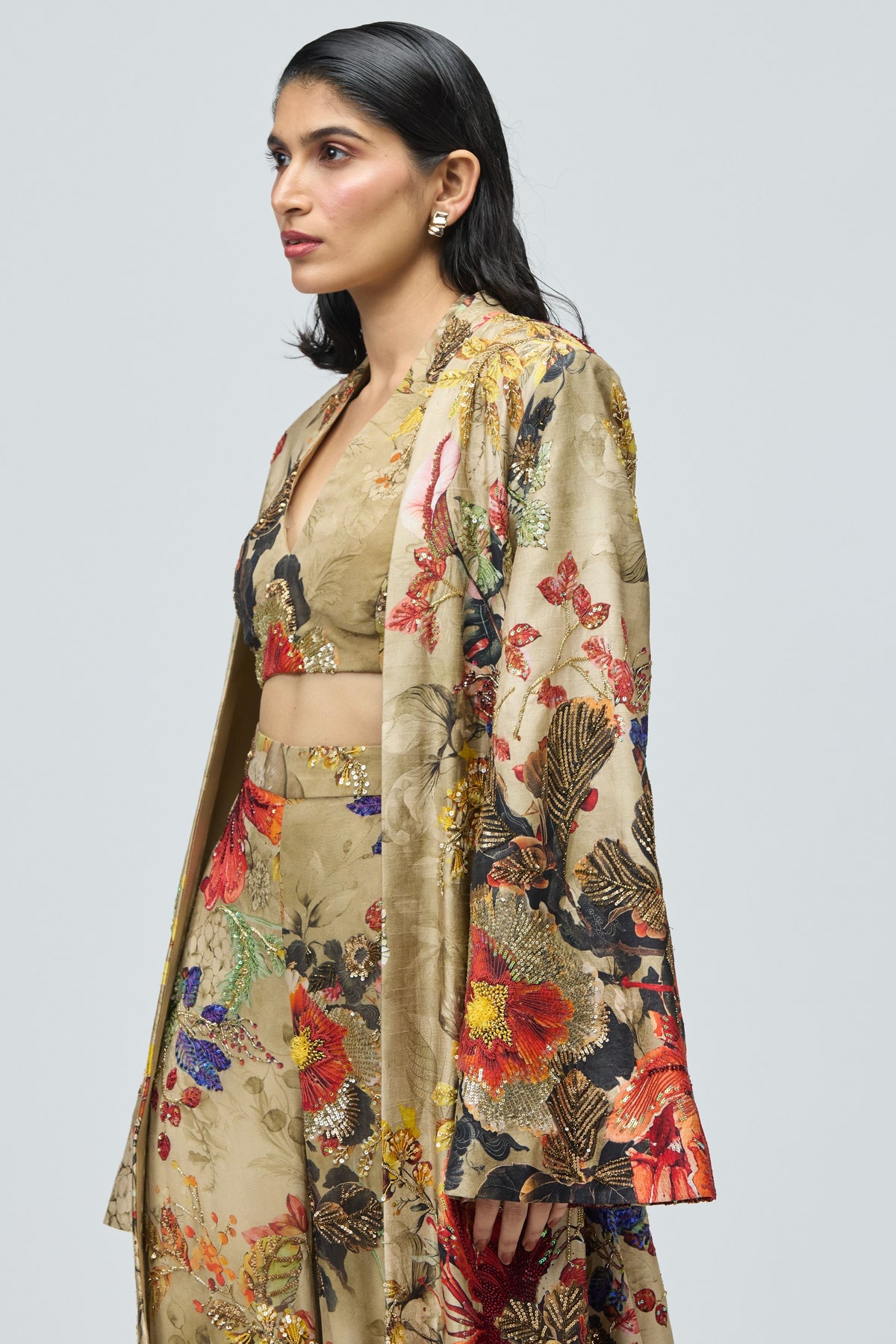 Autumn Printed Flowers Jacket Set