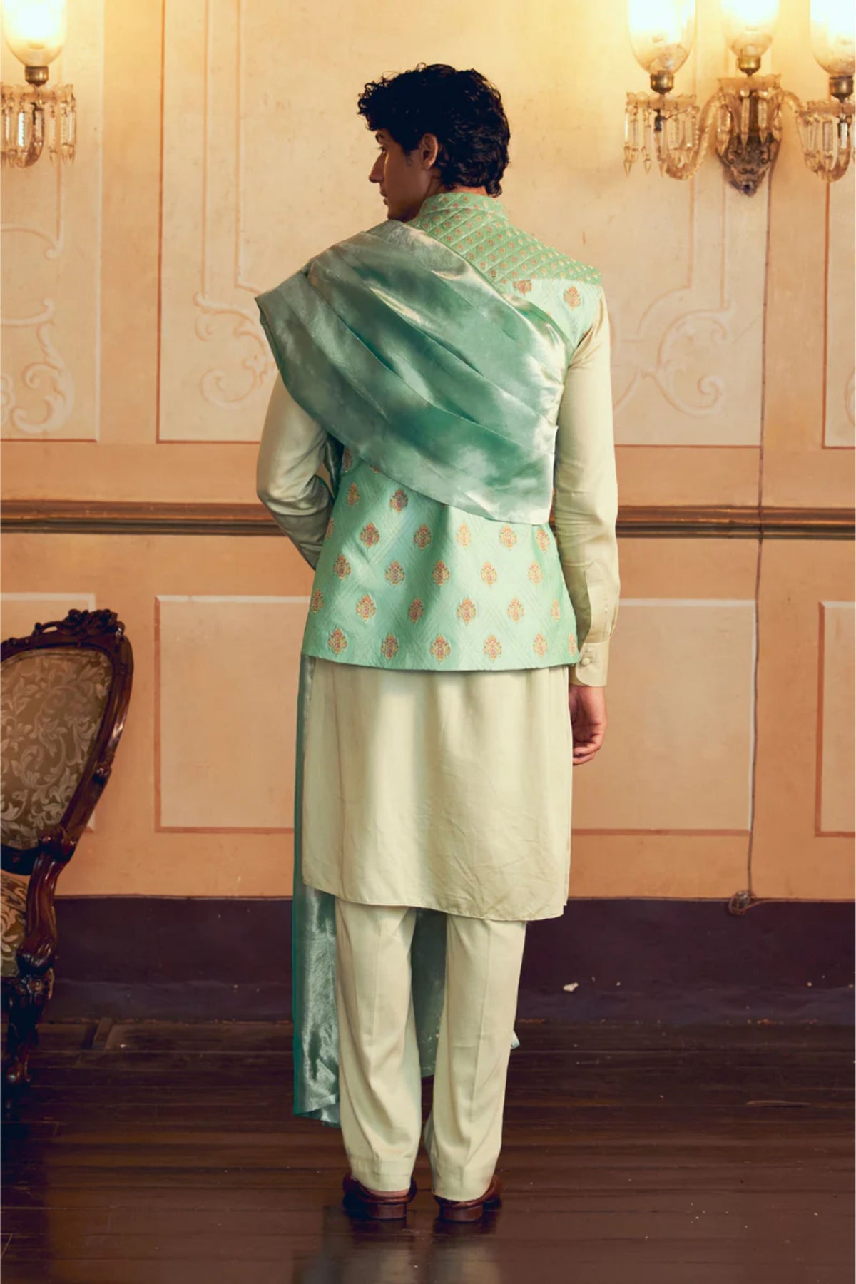 Mint Green Jacquard Banarasi Jacket