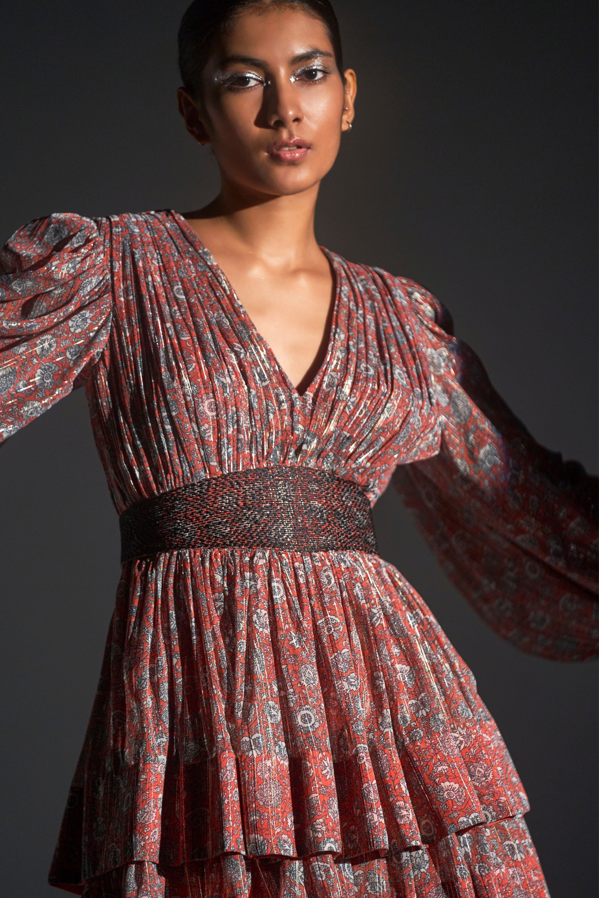 Kangana Trehan Floral Print Balloon Sleeve Dress Elahe
