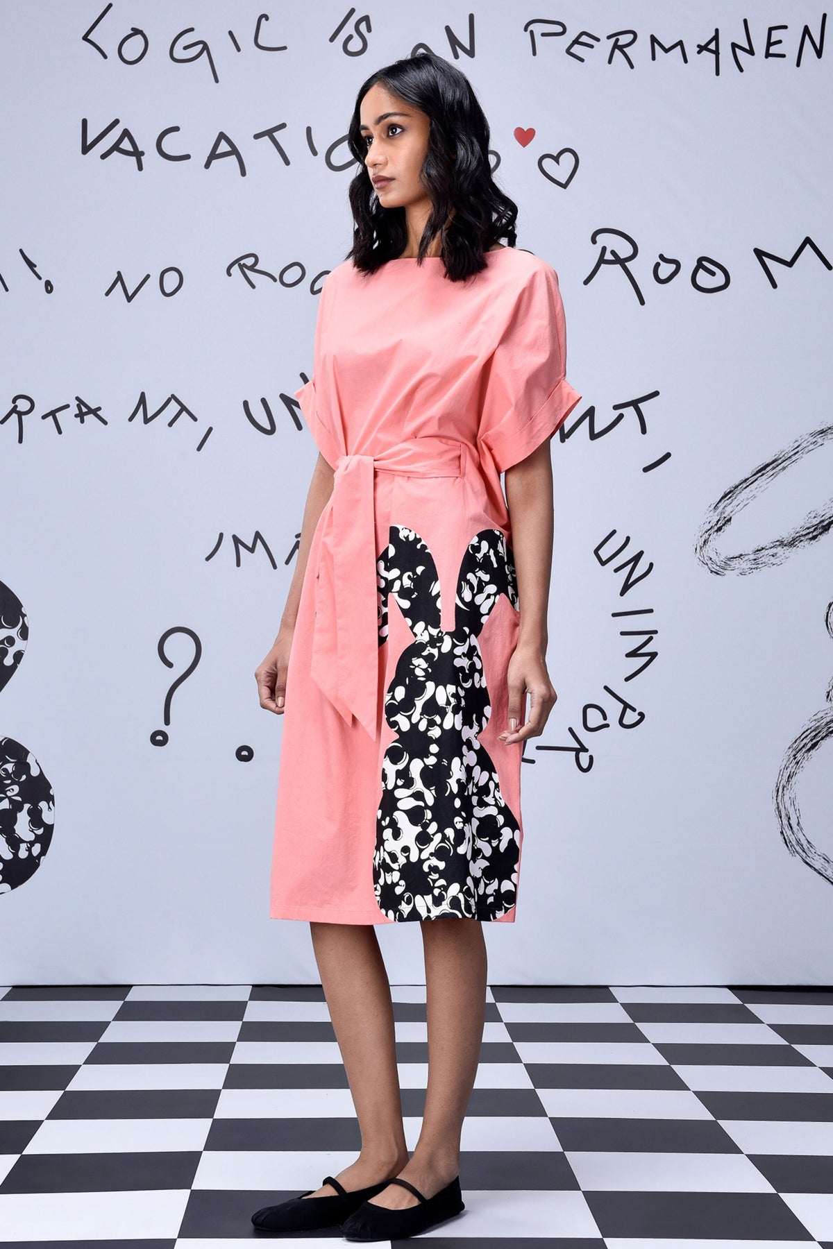 Rabbit Texture Dress Coral Peach