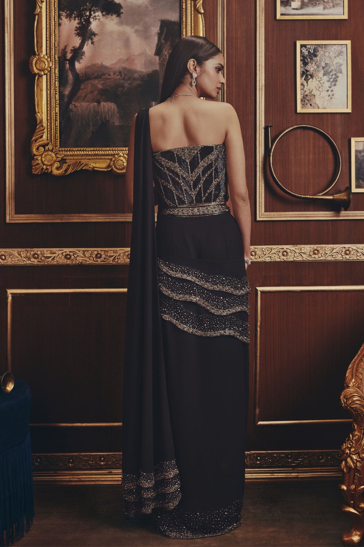 Temperance Black Draped Saree Set