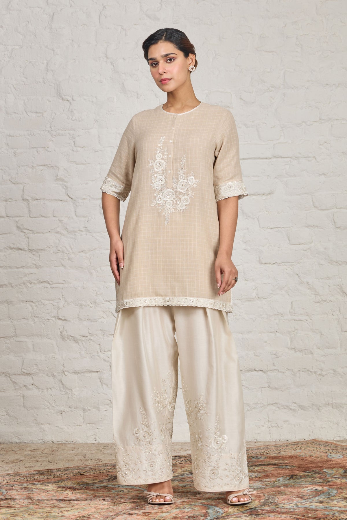 Beige Short Kurta Set