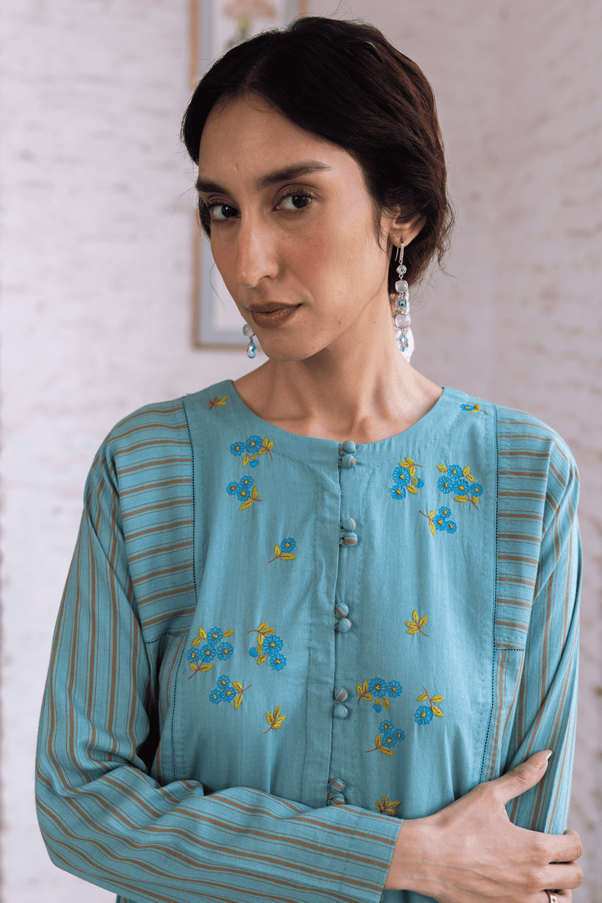 Tender Petals Teal Kurta Set