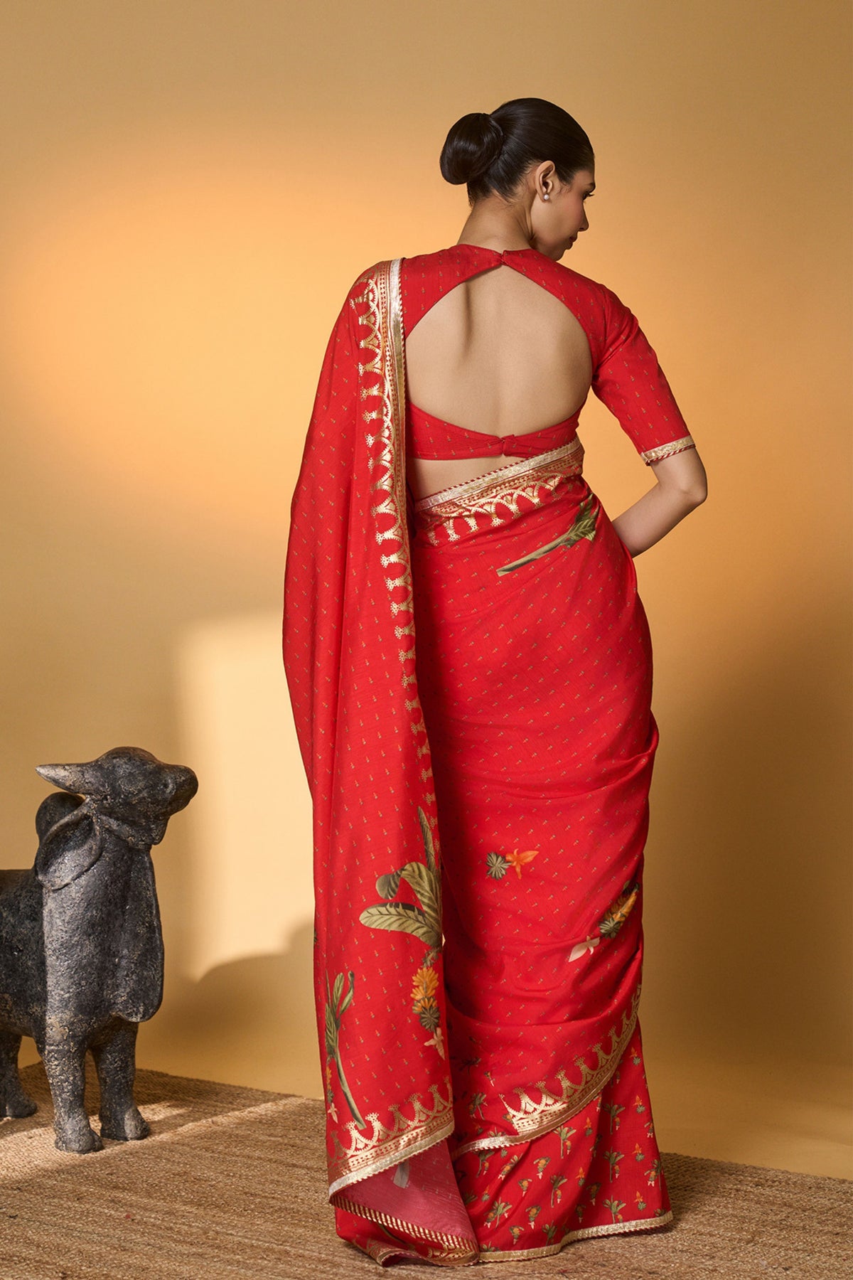 Red Tropical Amber Arches Saree