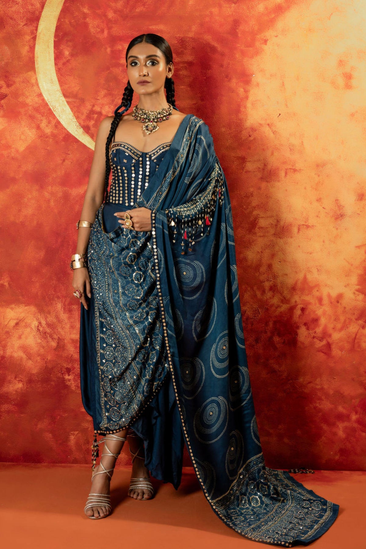 Luna Ajrakh Corset Skirt Set
