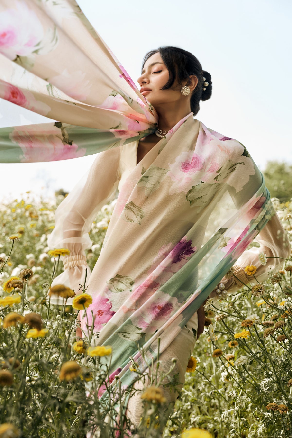 Alea Hazel Green Ombre Saree