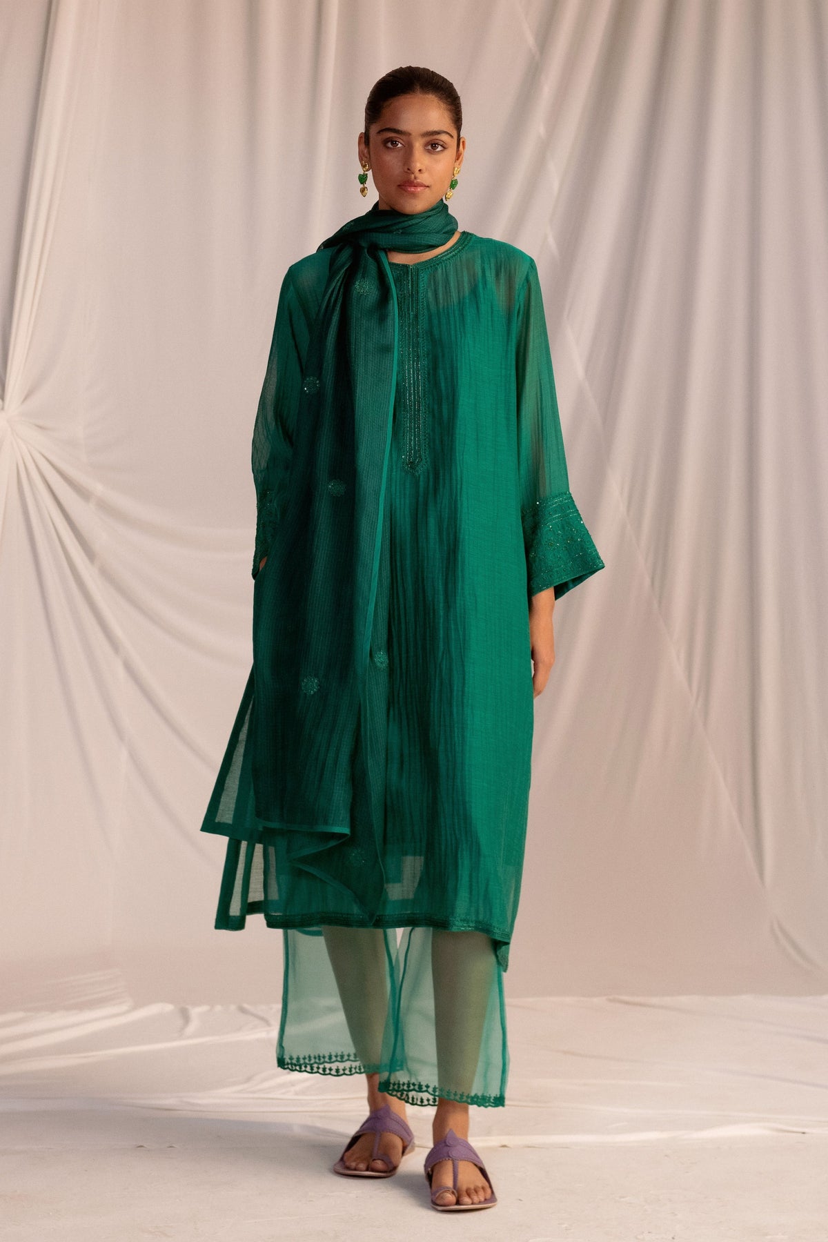 Evergreen Embroidered Tunic &amp; Trouser Set