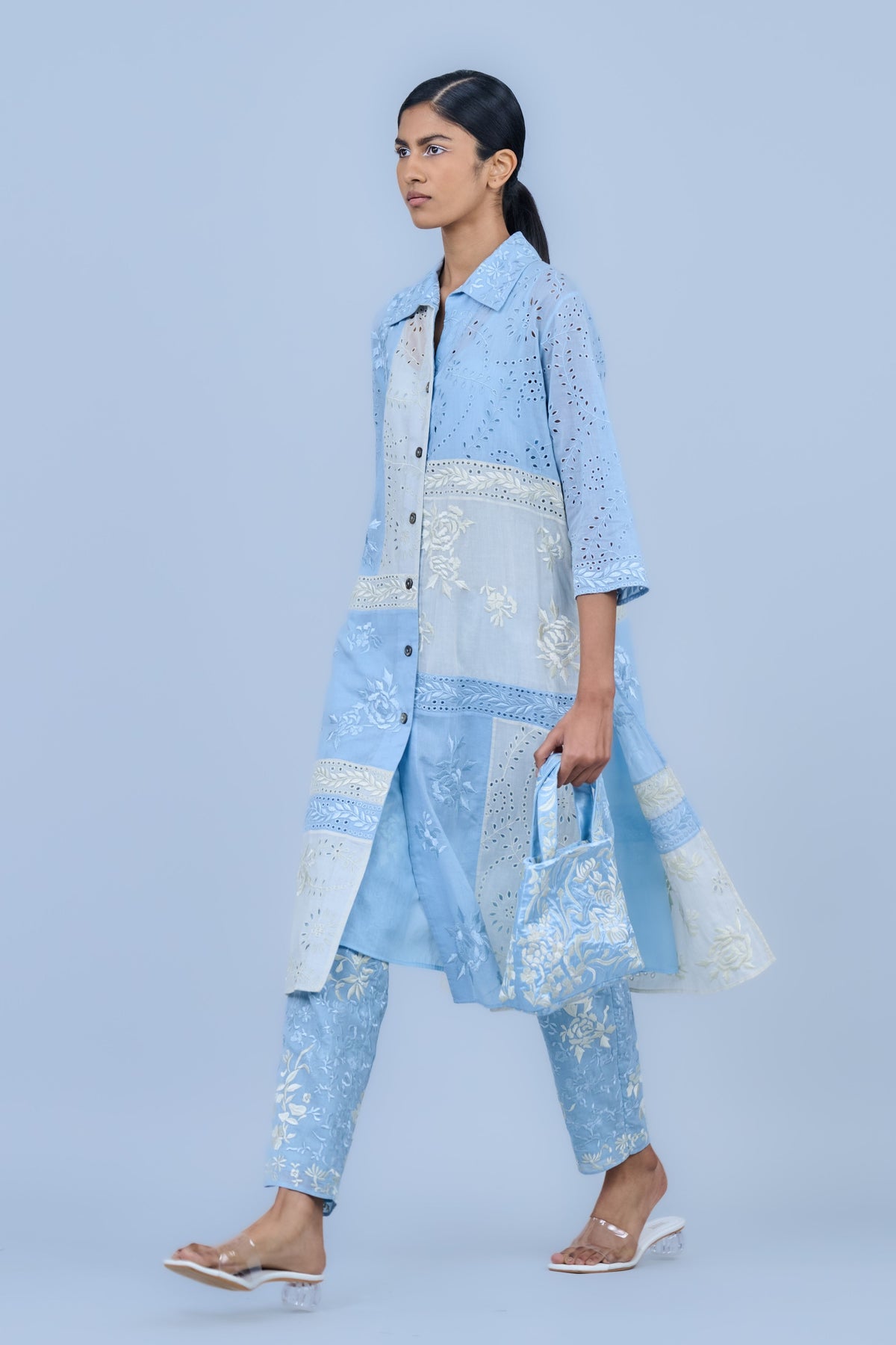 Ice Blue Threadwork Satin Bag