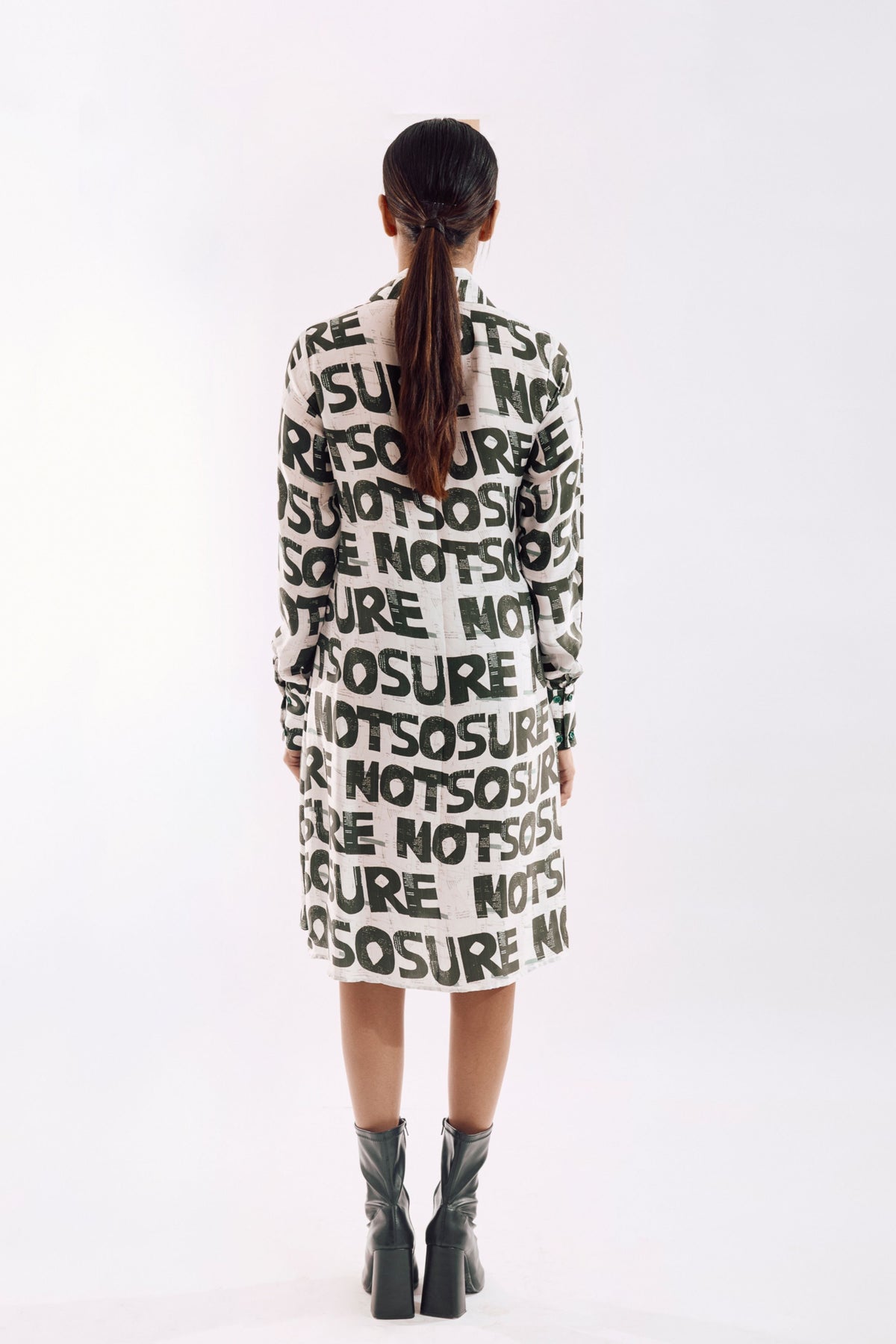 White Green Digital Print Dress