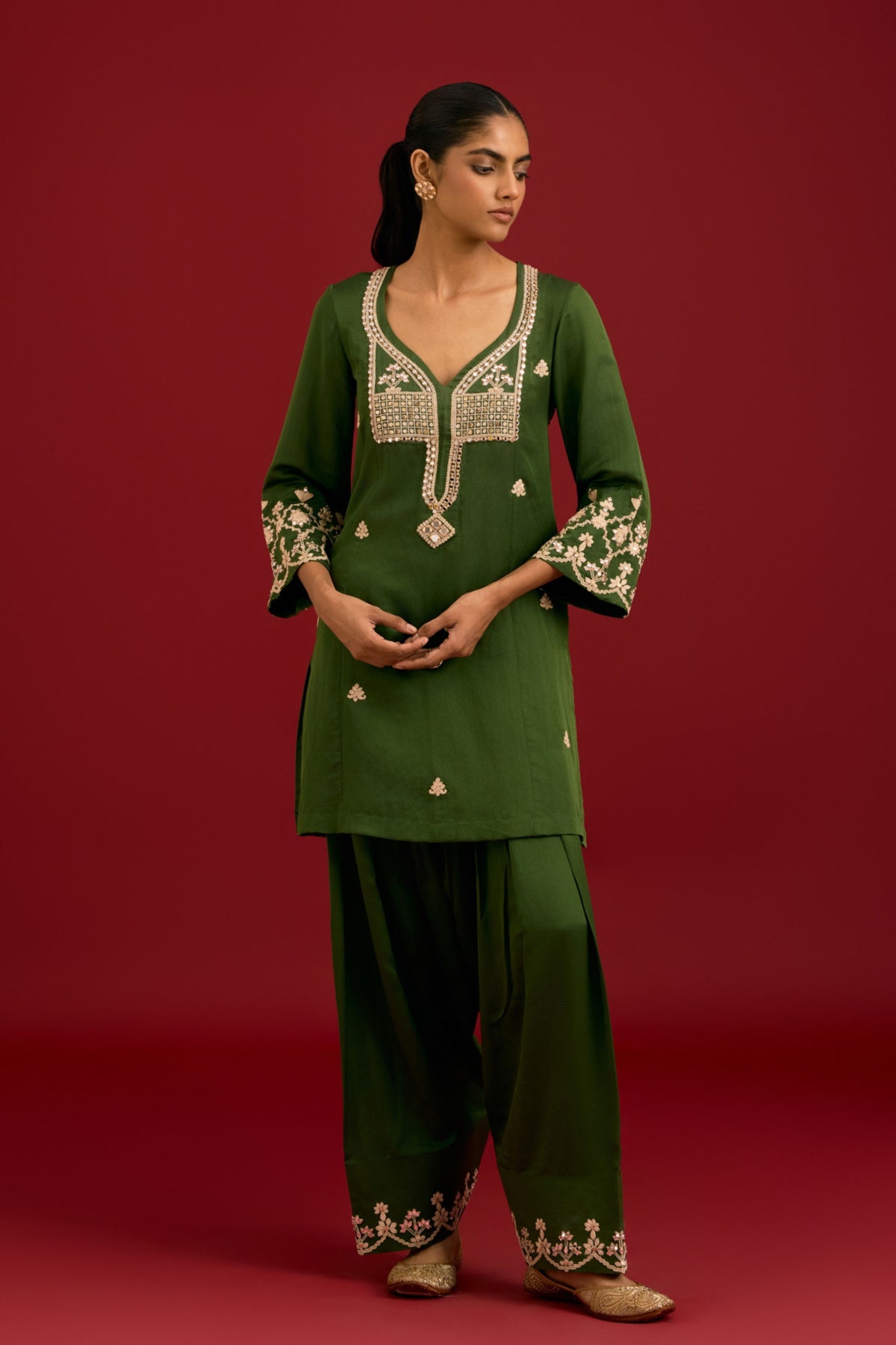 Green Embroidered Kurta Set