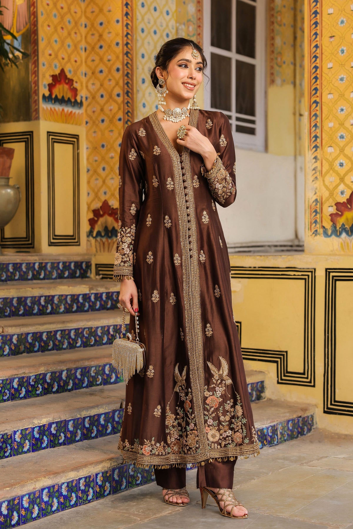 Ahista Brown Anarkali Set