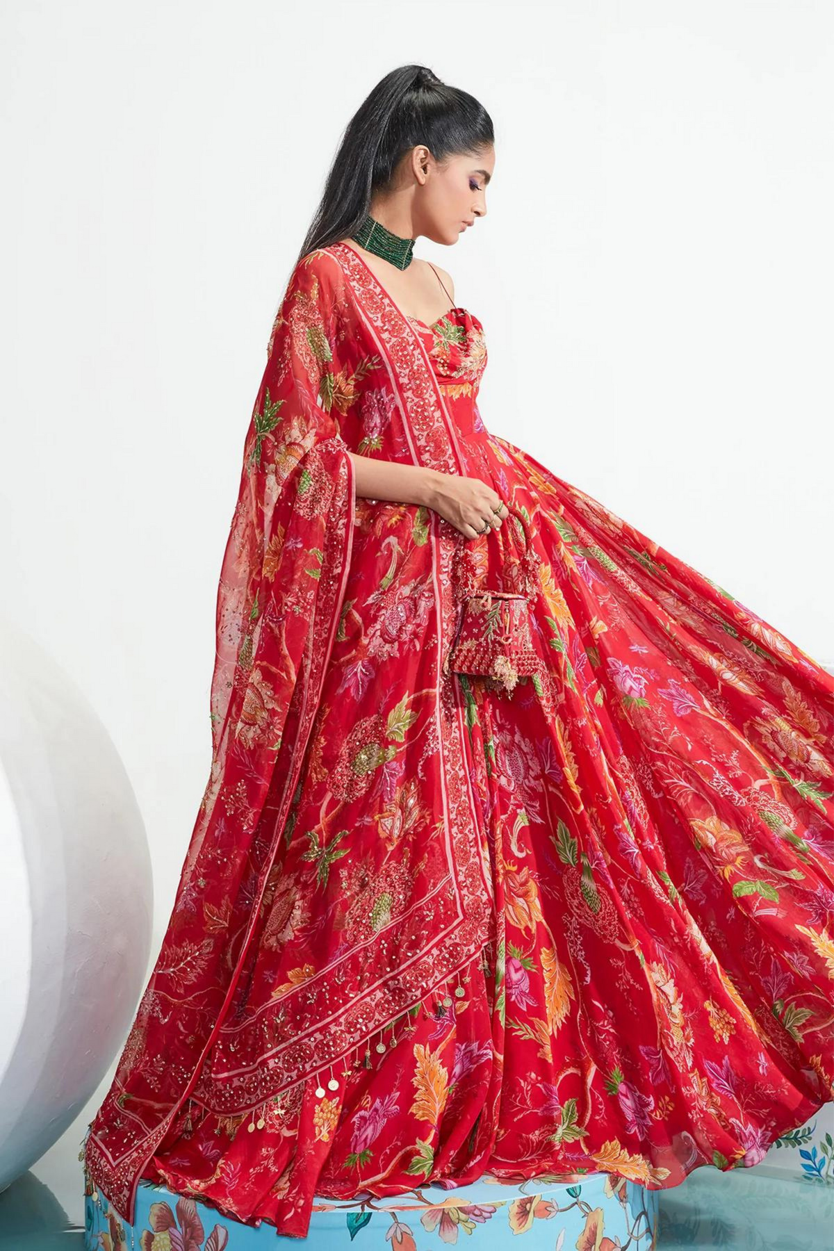 Samira Red Embroidered Anarkali Set
