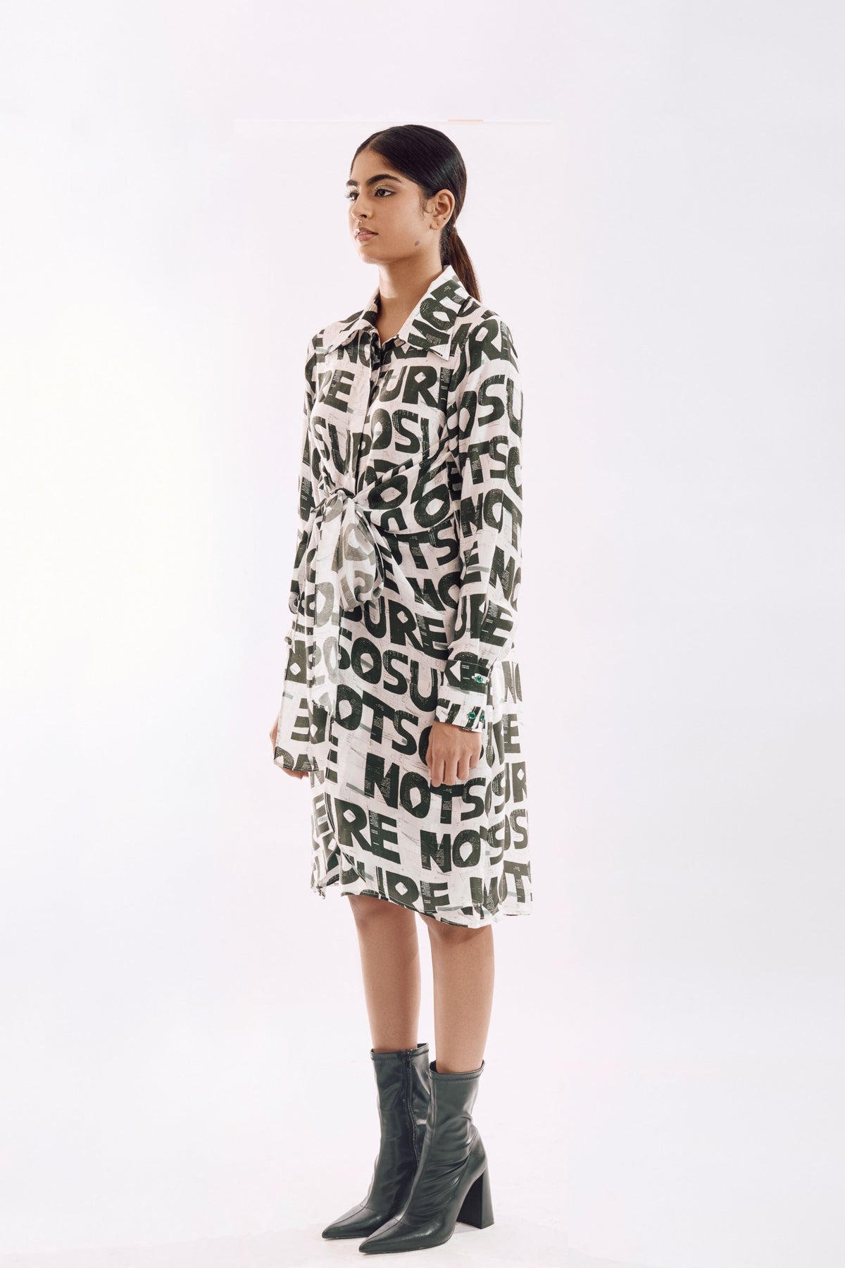 White Green Digital Print Dress