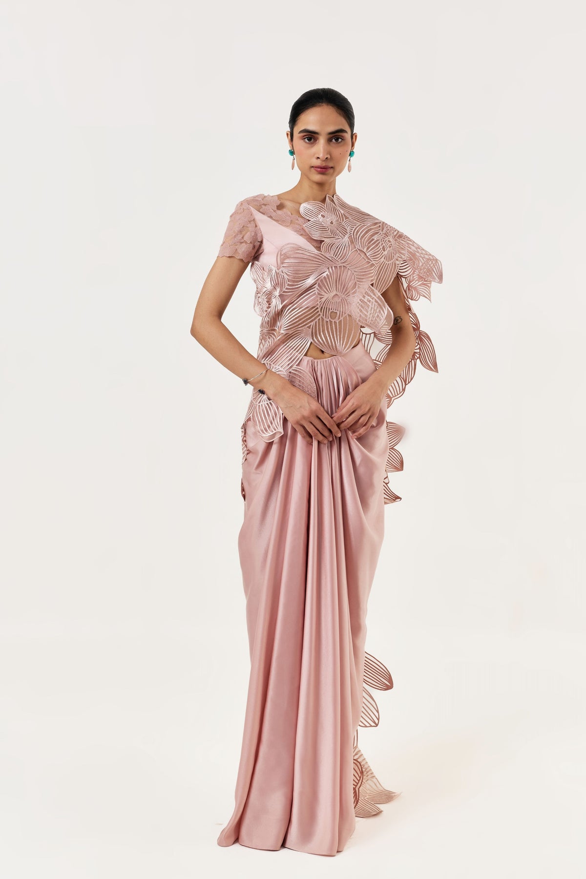 Orchid Gauze Rosegold Saree Set