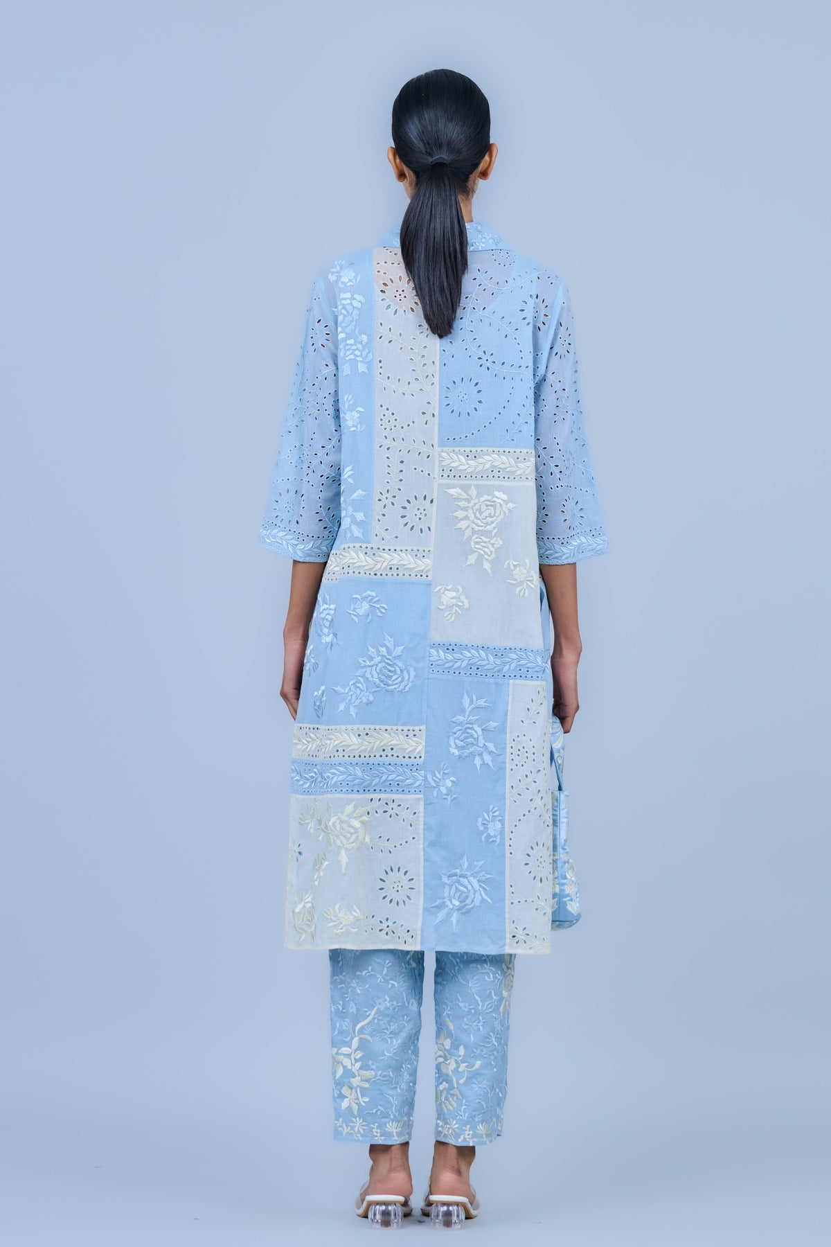 Threadwork Cotton Pants in Ice Blue