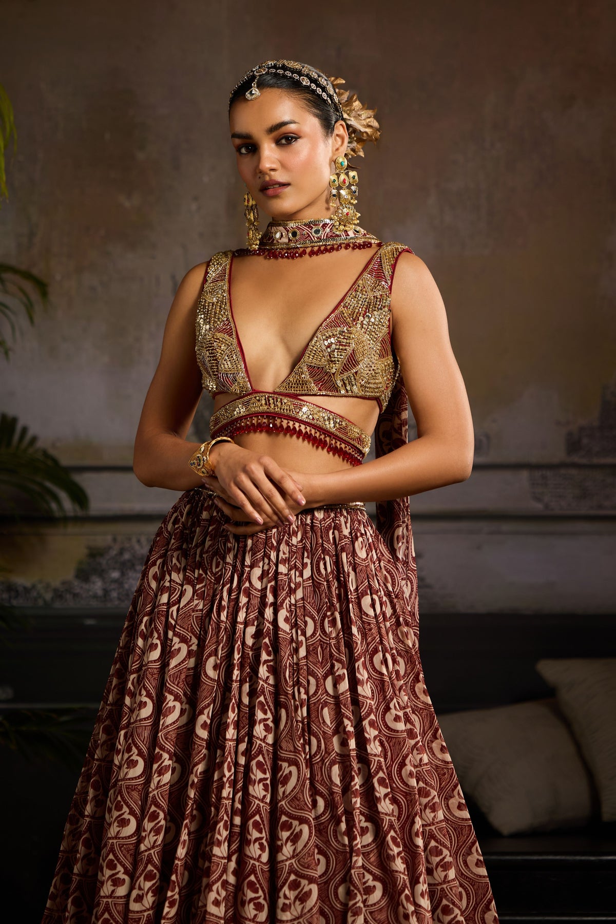 Maroon Print Highlighted Lehenga Set