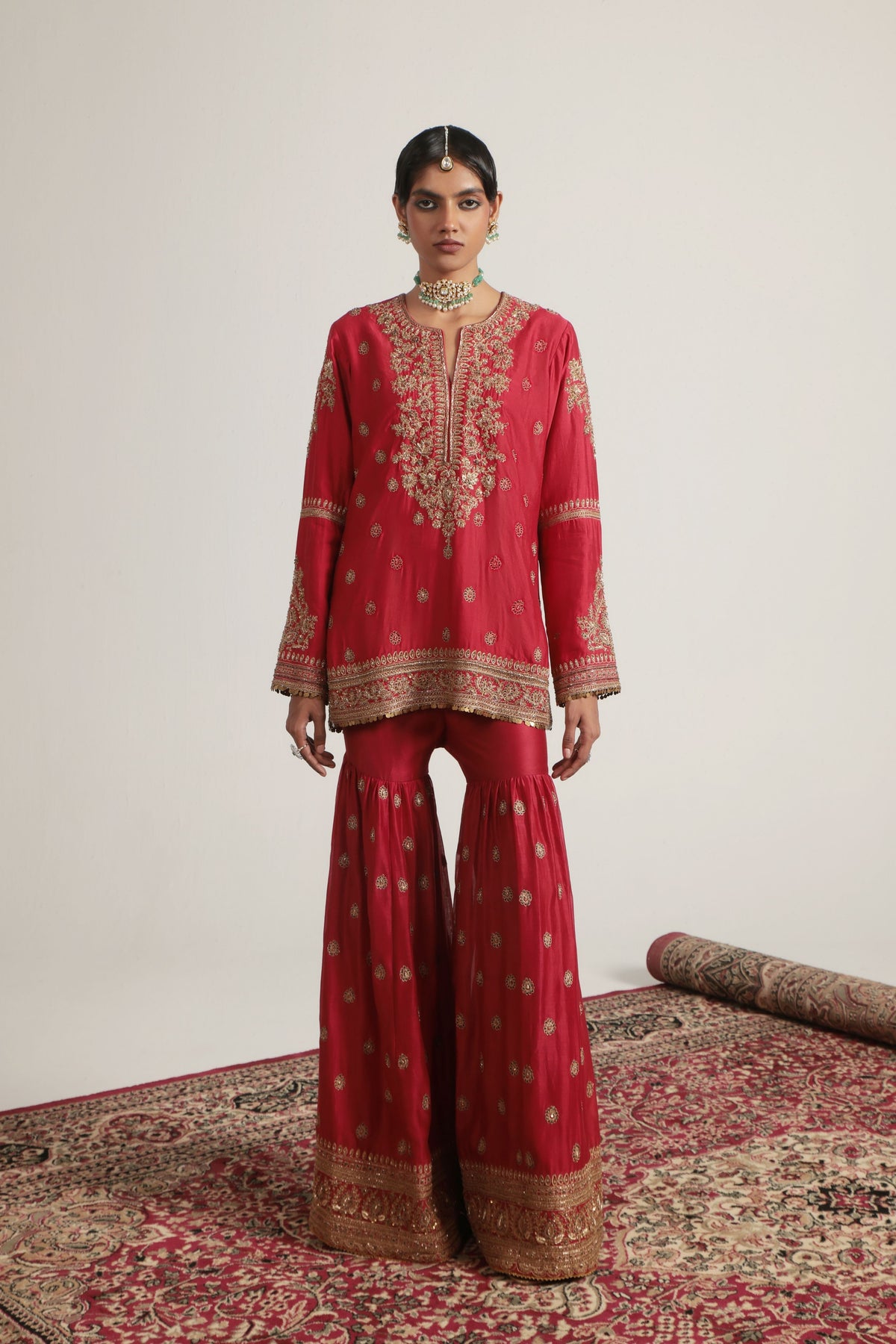 Red Phool Patti Sharara Set