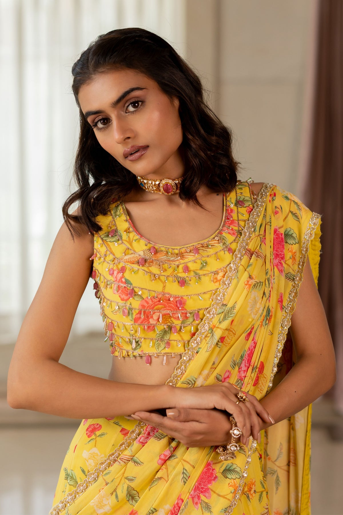 Kiara Yellow Drape Saree Set