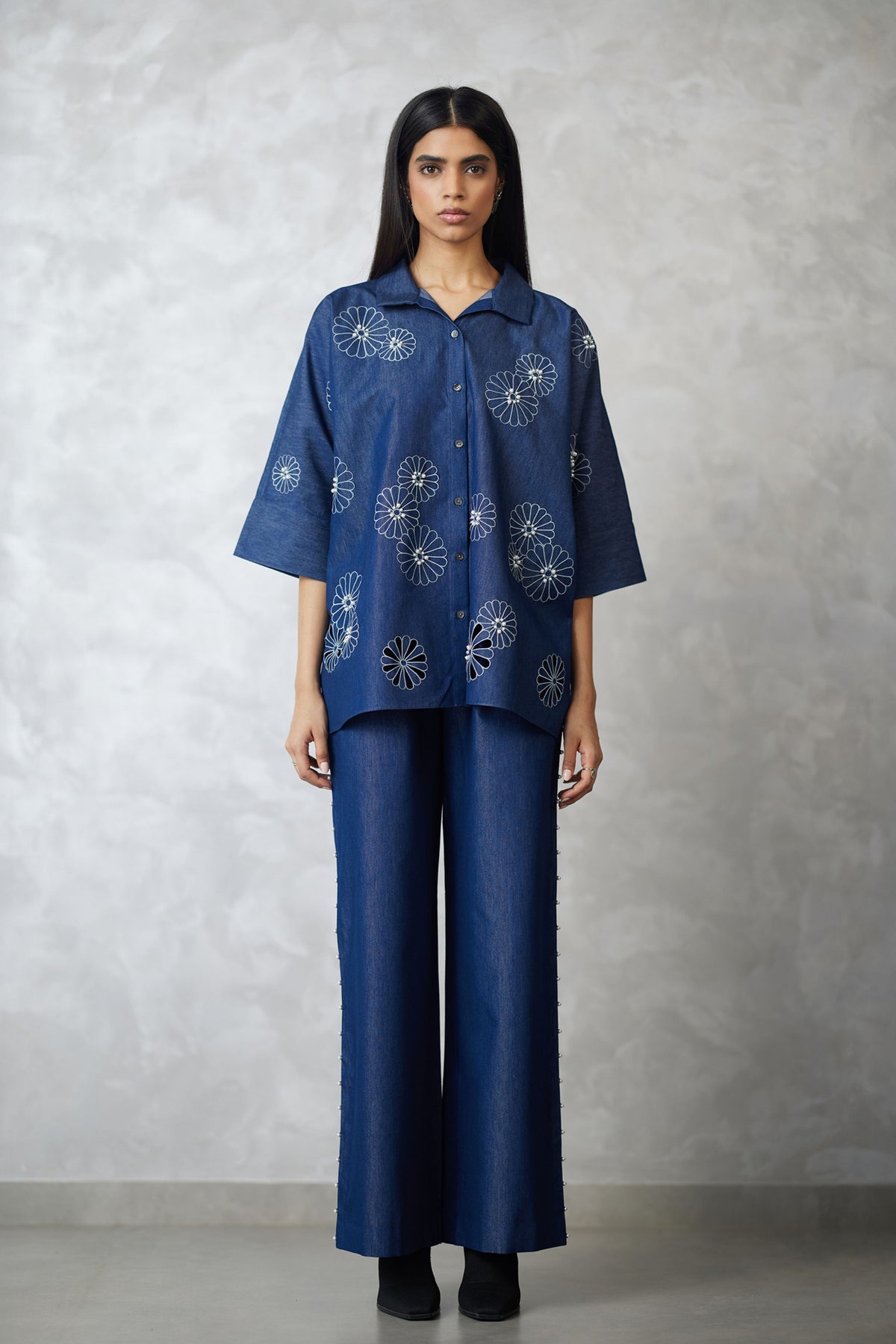 Dark Blue Cutwork Co-ord Set