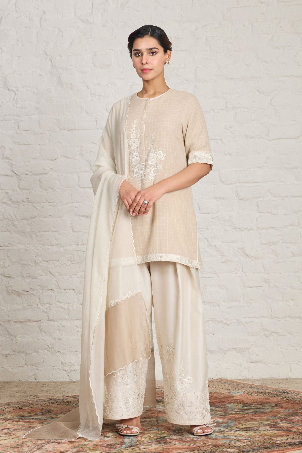 Beige Short Kurta Set