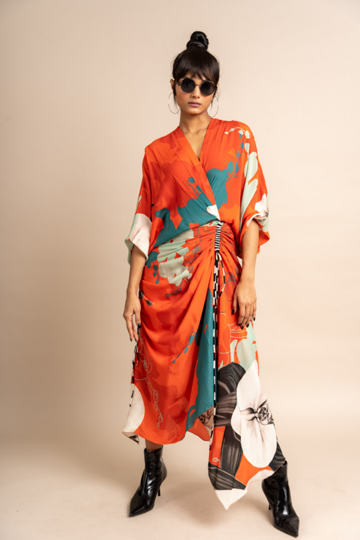 Tangerine Print Wrap Dress