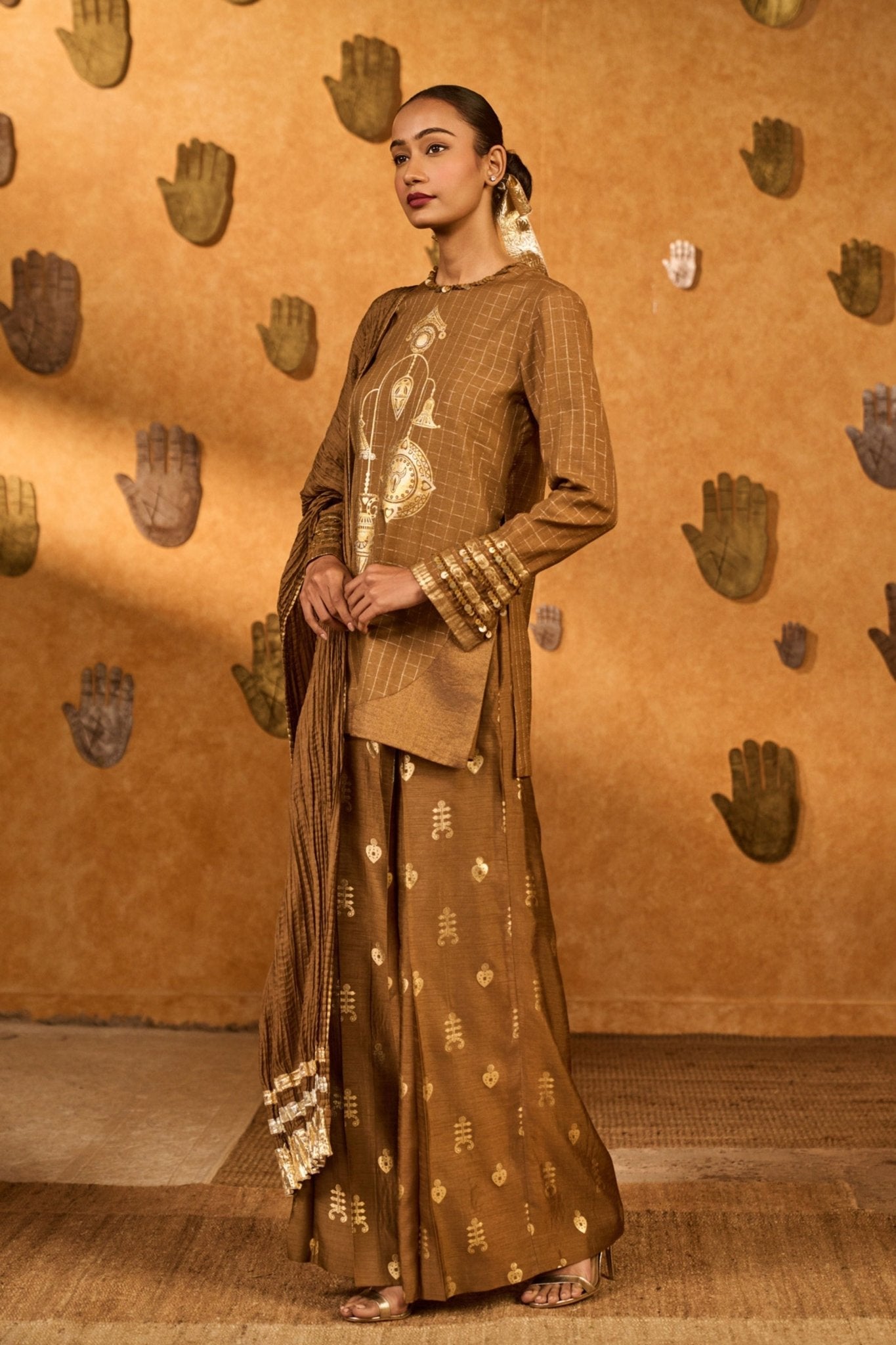 Brown Trinklet Kurta Set - Masaba - Elahe