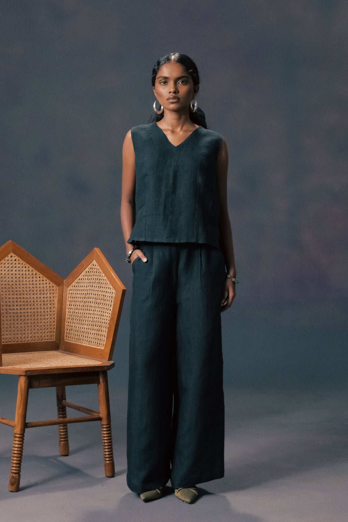 Indigo Printed Jacket Set