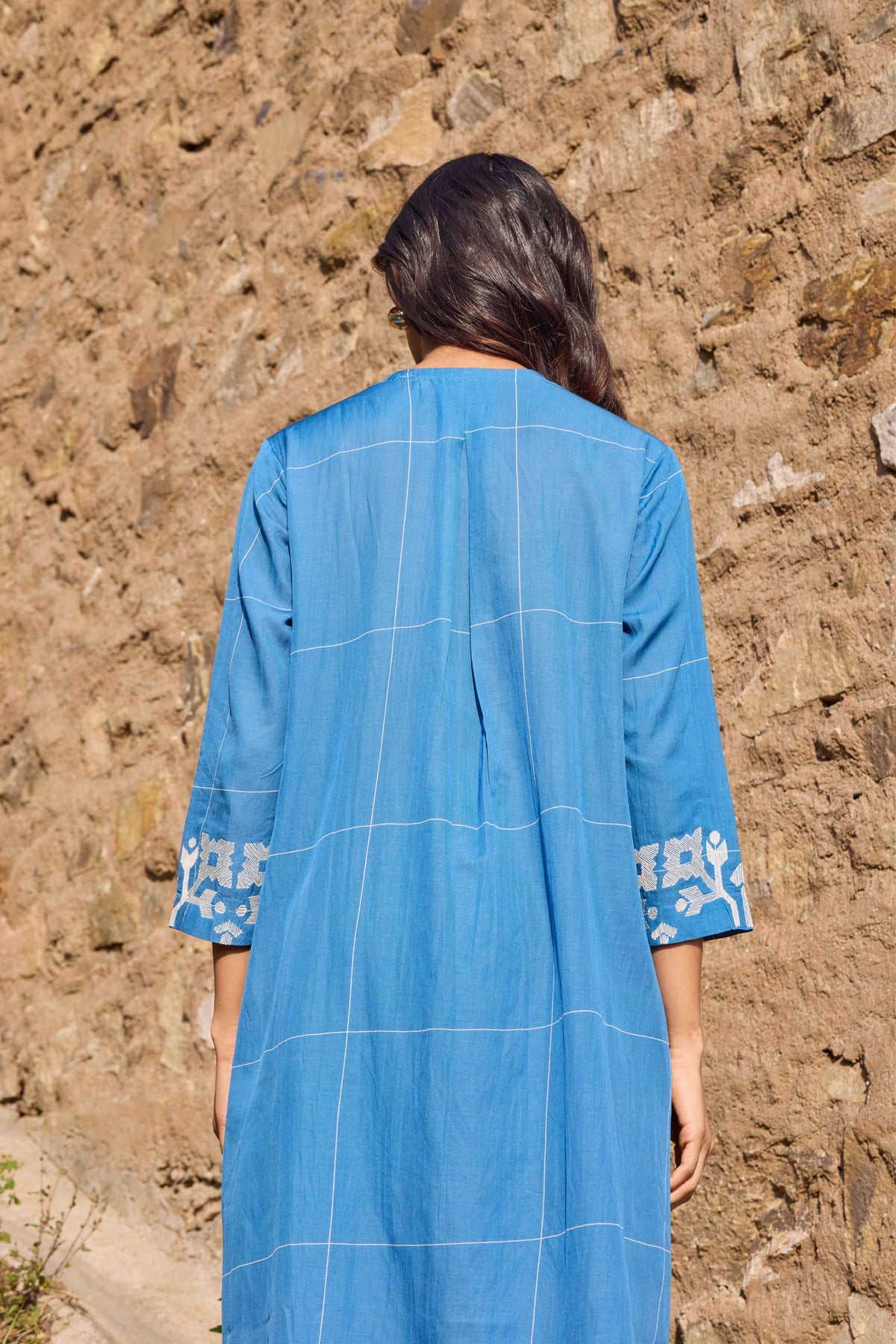 Blue Embroidered Straight Kurta