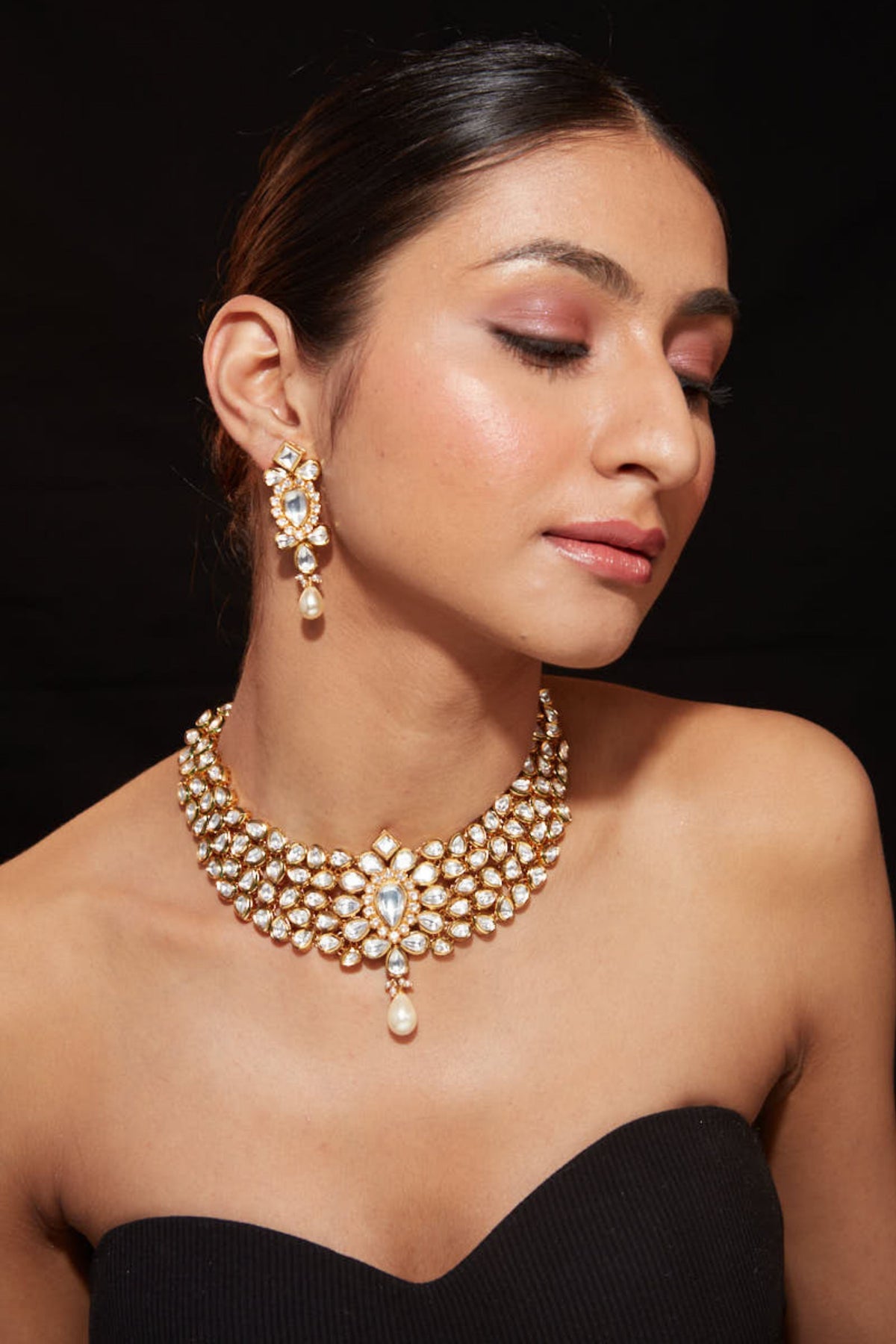 Gold Plated Kundan Polki Necklace Set