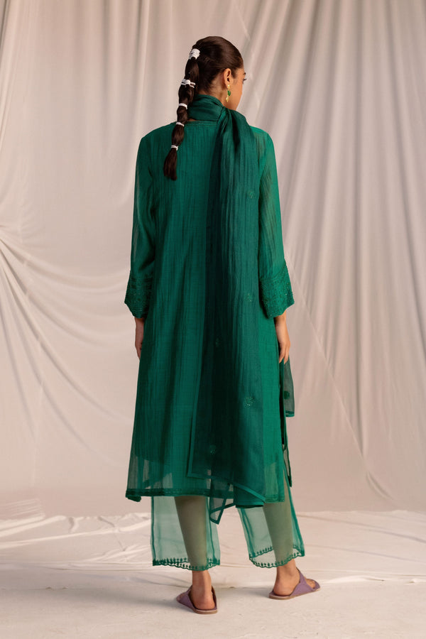 Brih - Evergreen Embroidered Tunic & Trouser Set - Elahe