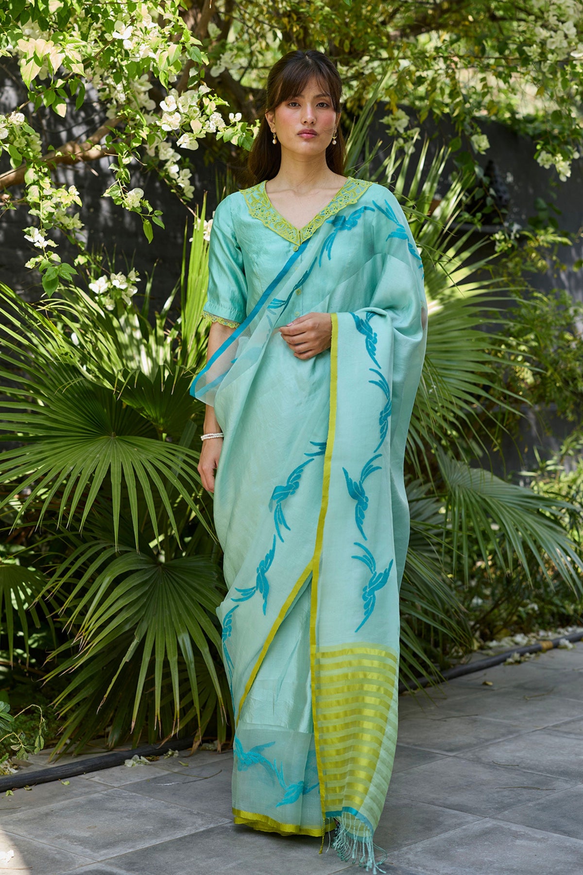 Playful Flight Blue Jamdani Saree