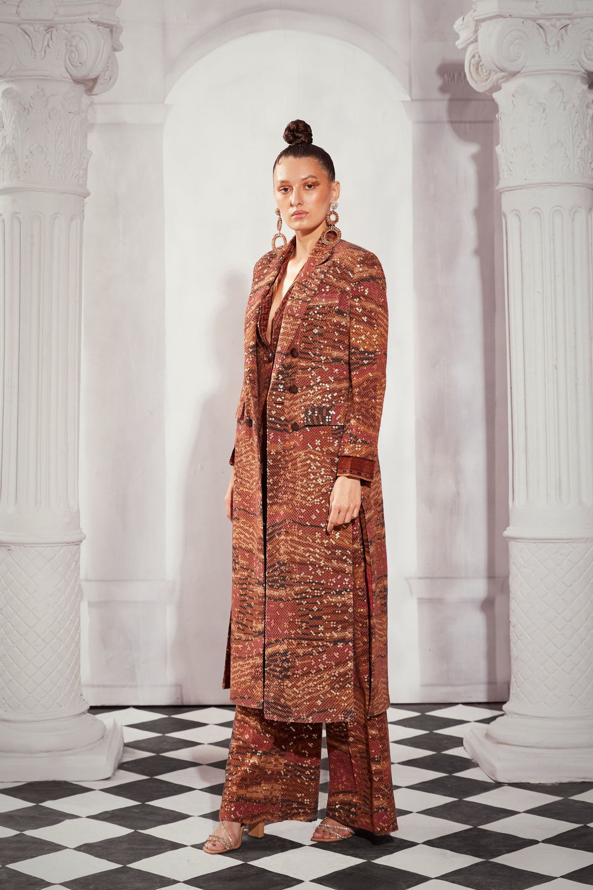 Tangerine Byzantine Print Trench Coat