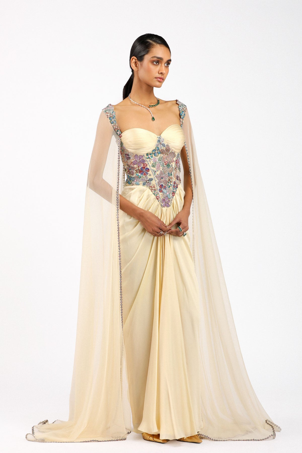 Zaferine Satin Pleated Gown