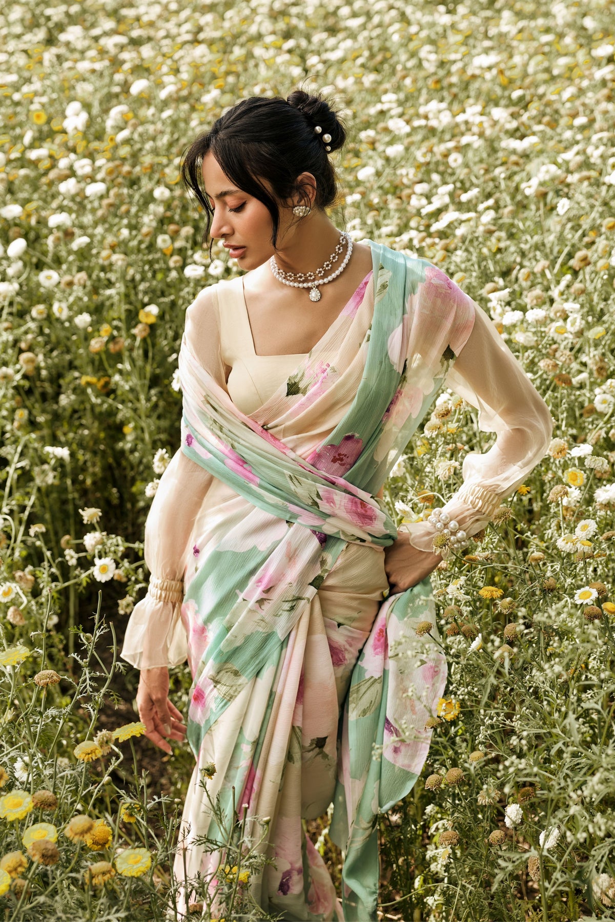 Alea Hazel Green Ombre Saree