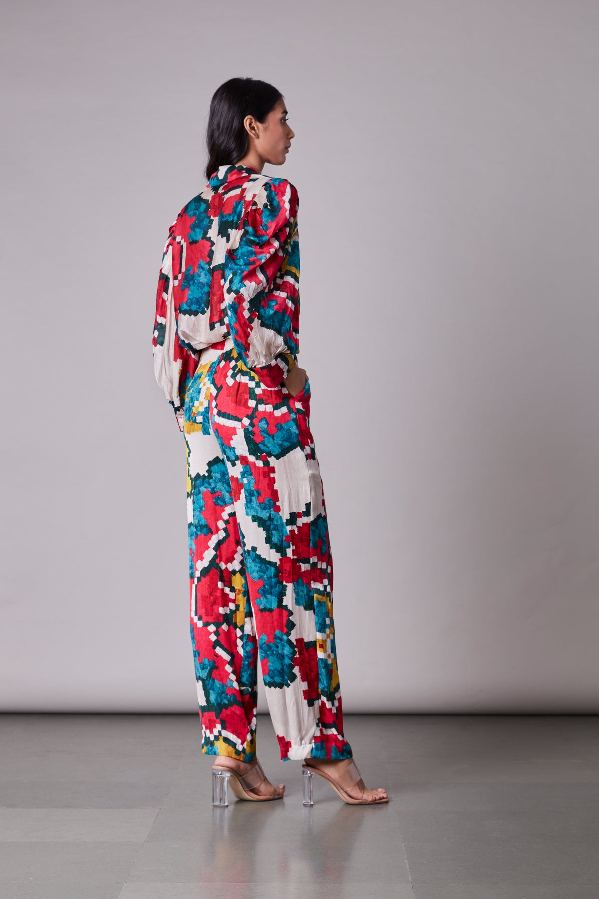 Ikat print collared shirt with trousers